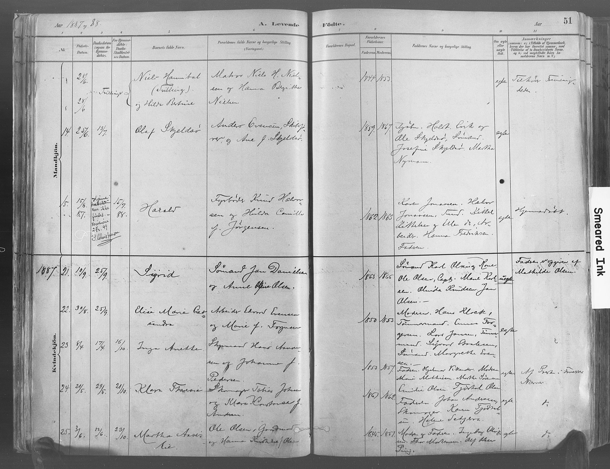 Risør sokneprestkontor, AV/SAK-1111-0035/F/Fa/L0005: Ministerialbok nr. A 5, 1883-1895, s. 51