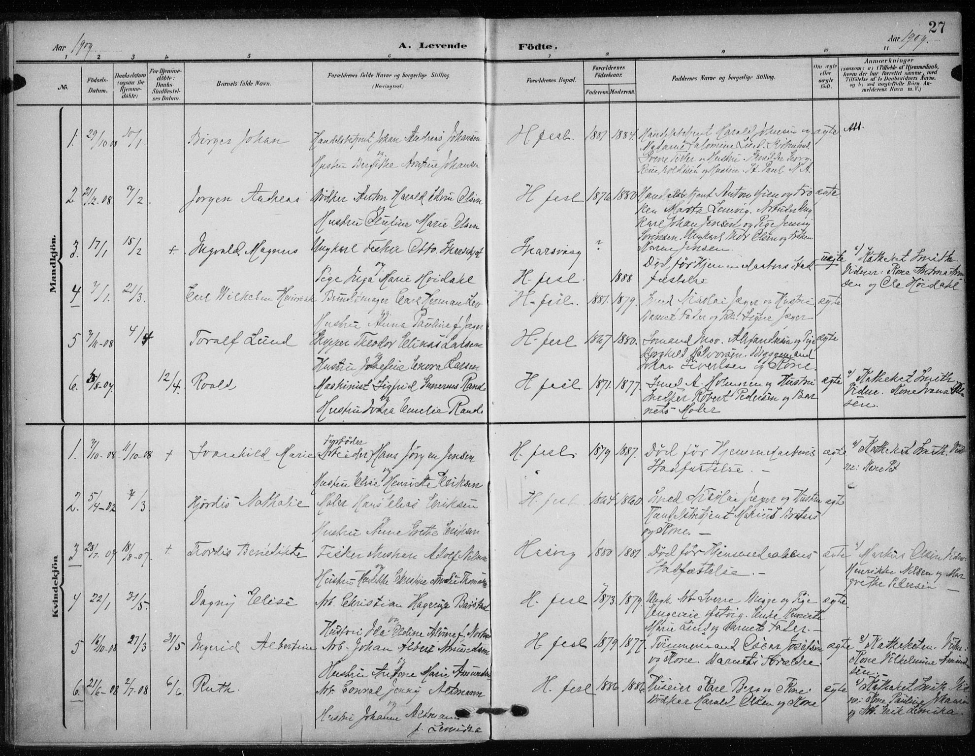 Hammerfest sokneprestkontor, AV/SATØ-S-1347/H/Ha/L0014.kirke: Ministerialbok nr. 14, 1906-1916, s. 27