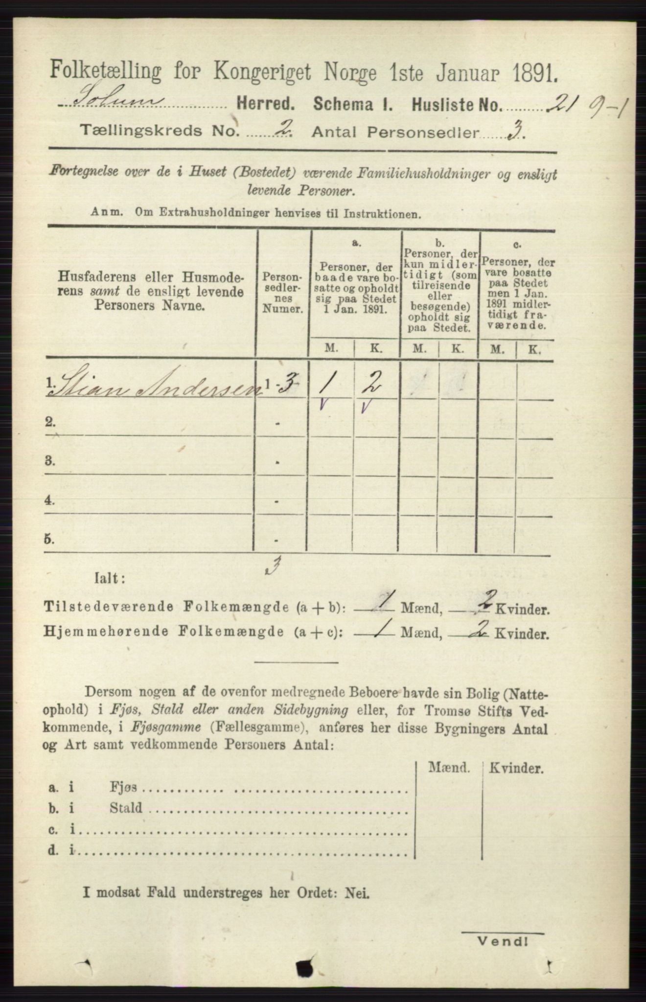 RA, Folketelling 1891 for 0818 Solum herred, 1891, s. 99