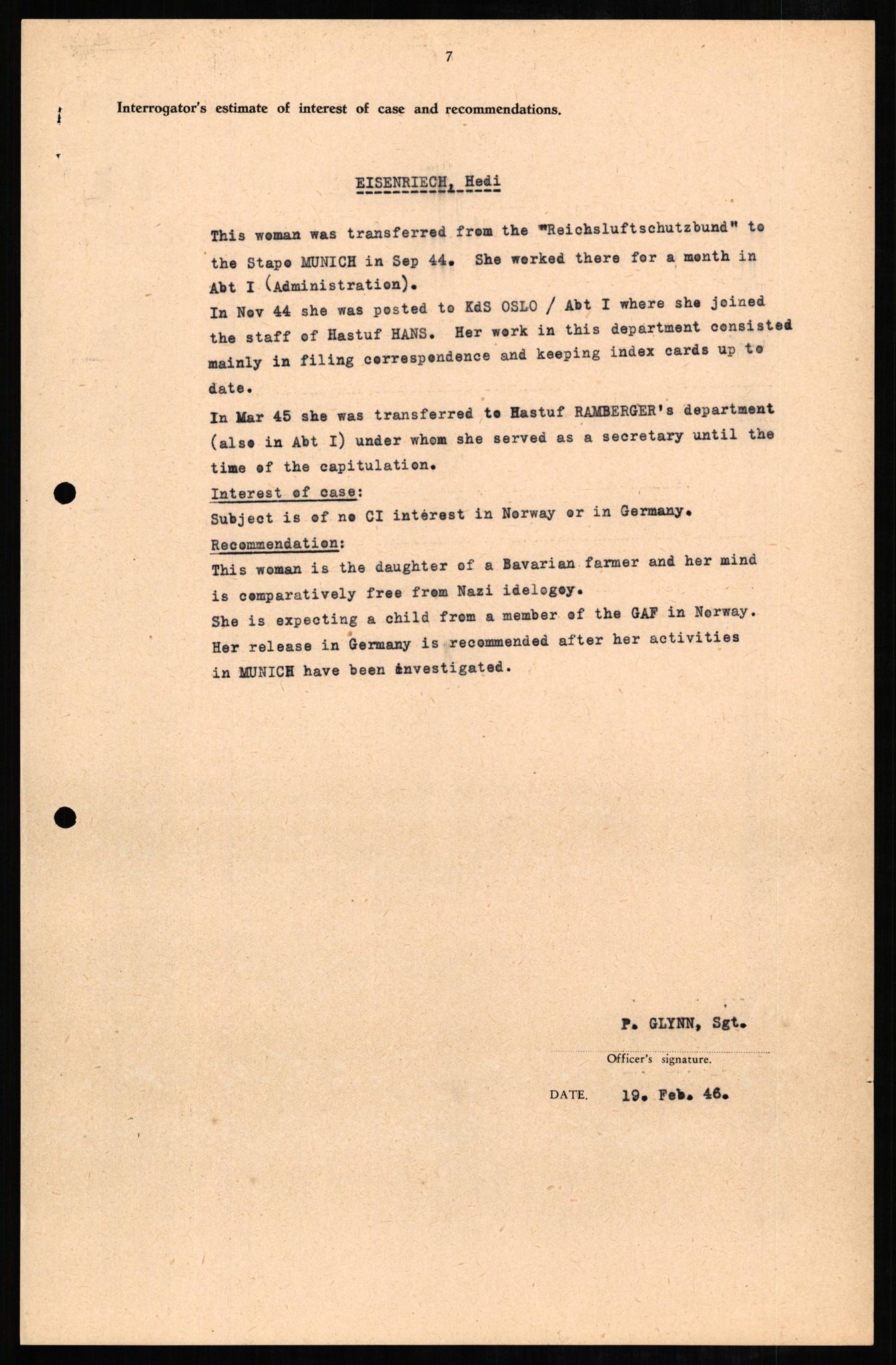 Forsvaret, Forsvarets overkommando II, AV/RA-RAFA-3915/D/Db/L0007: CI Questionaires. Tyske okkupasjonsstyrker i Norge. Tyskere., 1945-1946, s. 138