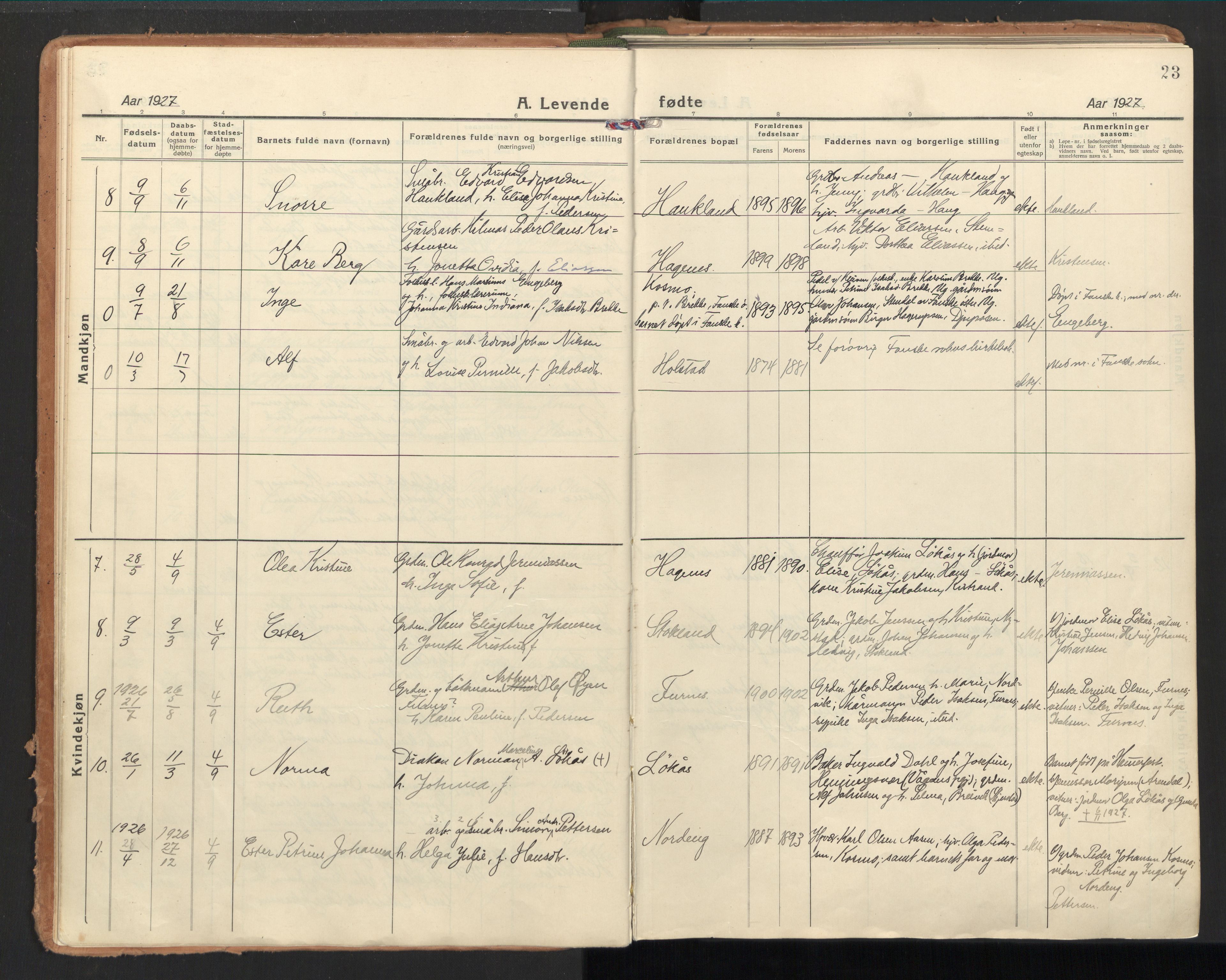 Ministerialprotokoller, klokkerbøker og fødselsregistre - Nordland, SAT/A-1459/851/L0725: Ministerialbok nr. 851A02, 1922-1944, s. 23