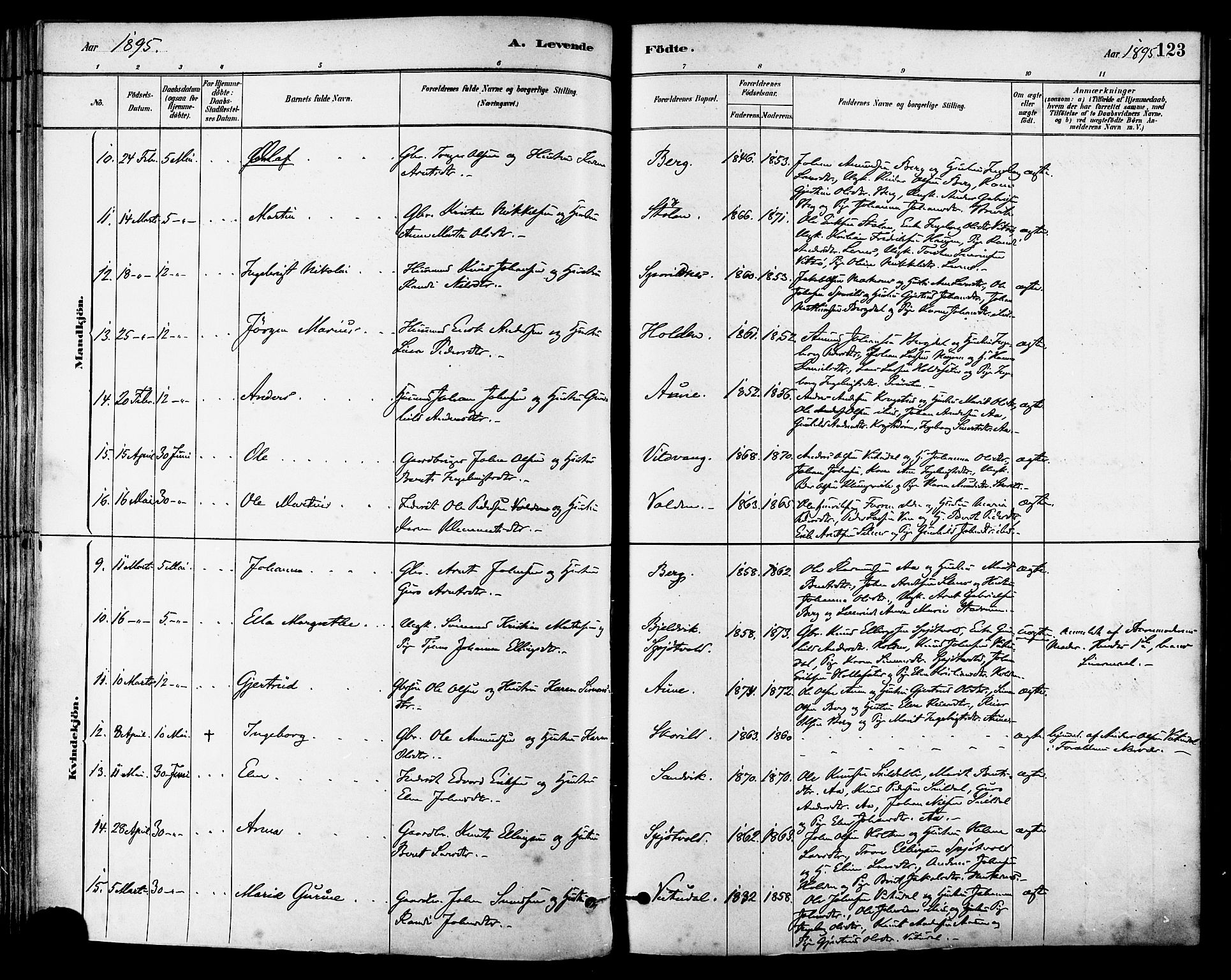 Ministerialprotokoller, klokkerbøker og fødselsregistre - Sør-Trøndelag, SAT/A-1456/630/L0496: Ministerialbok nr. 630A09, 1879-1895, s. 123