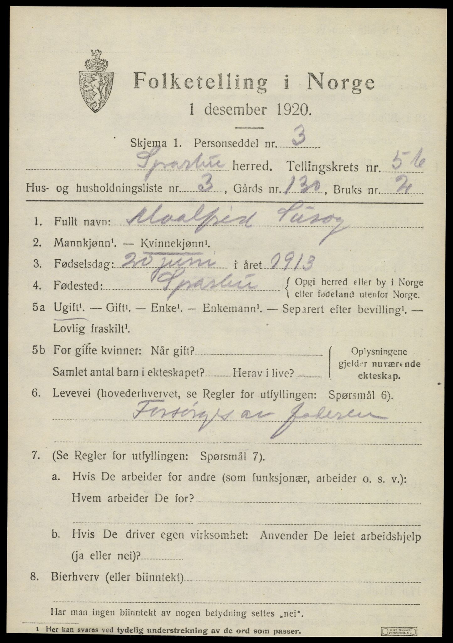 SAT, Folketelling 1920 for 1731 Sparbu herred, 1920, s. 6853