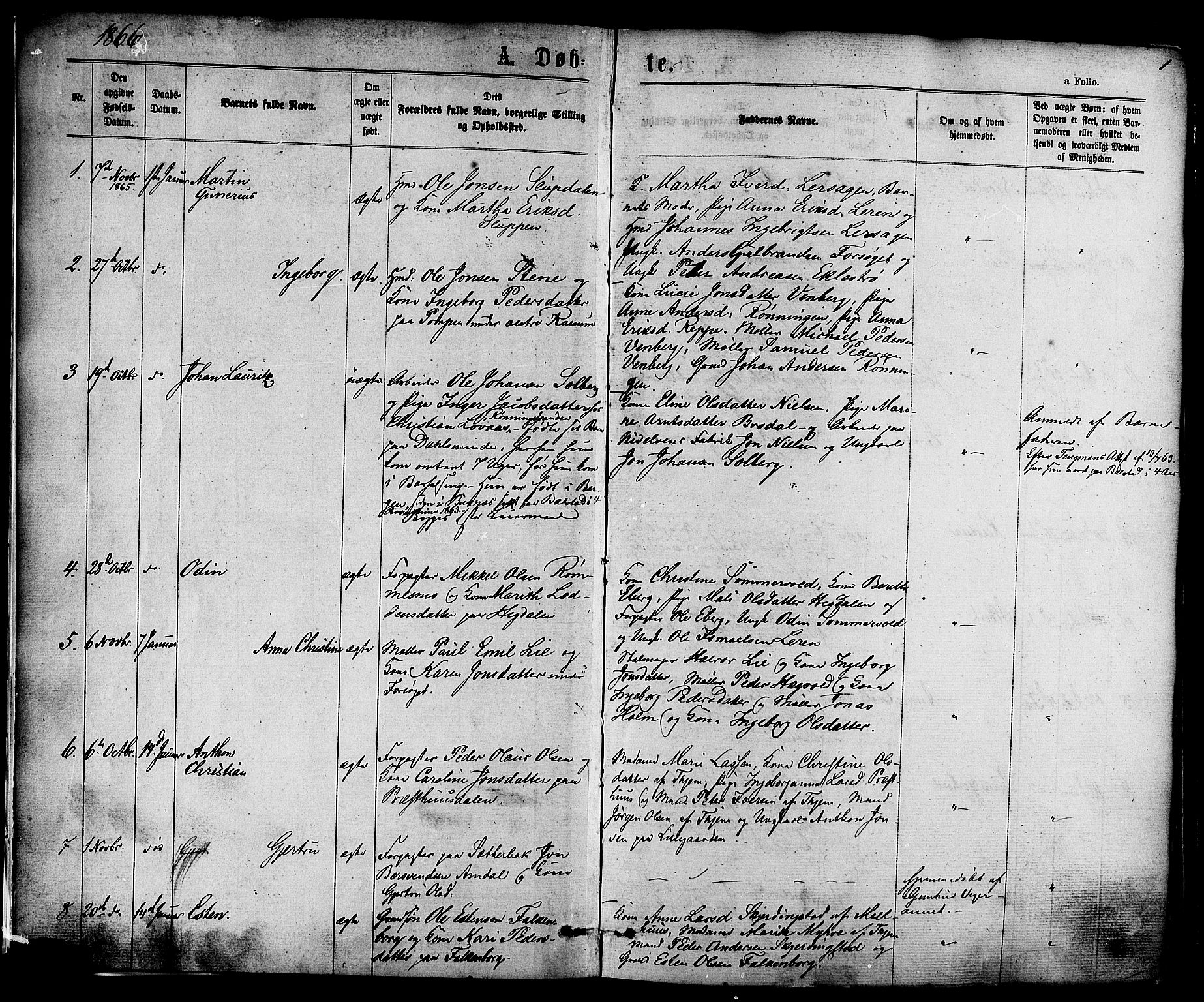 Ministerialprotokoller, klokkerbøker og fødselsregistre - Sør-Trøndelag, AV/SAT-A-1456/606/L0293: Ministerialbok nr. 606A08, 1866-1877, s. 1