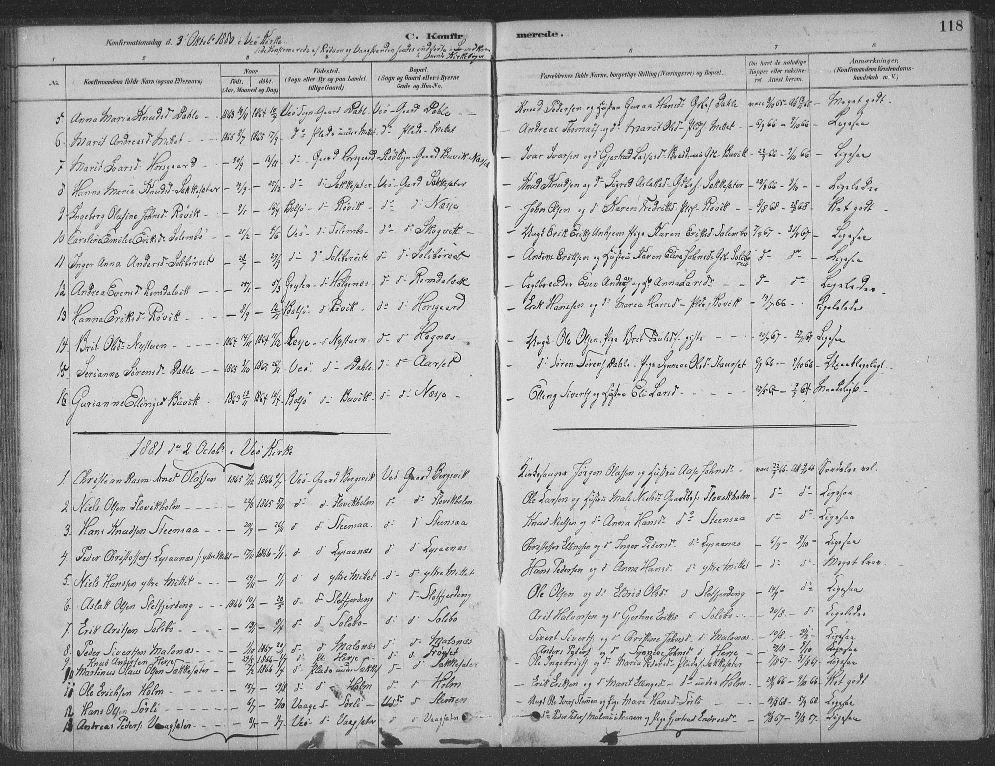 Ministerialprotokoller, klokkerbøker og fødselsregistre - Møre og Romsdal, AV/SAT-A-1454/547/L0604: Ministerialbok nr. 547A06, 1878-1906, s. 118