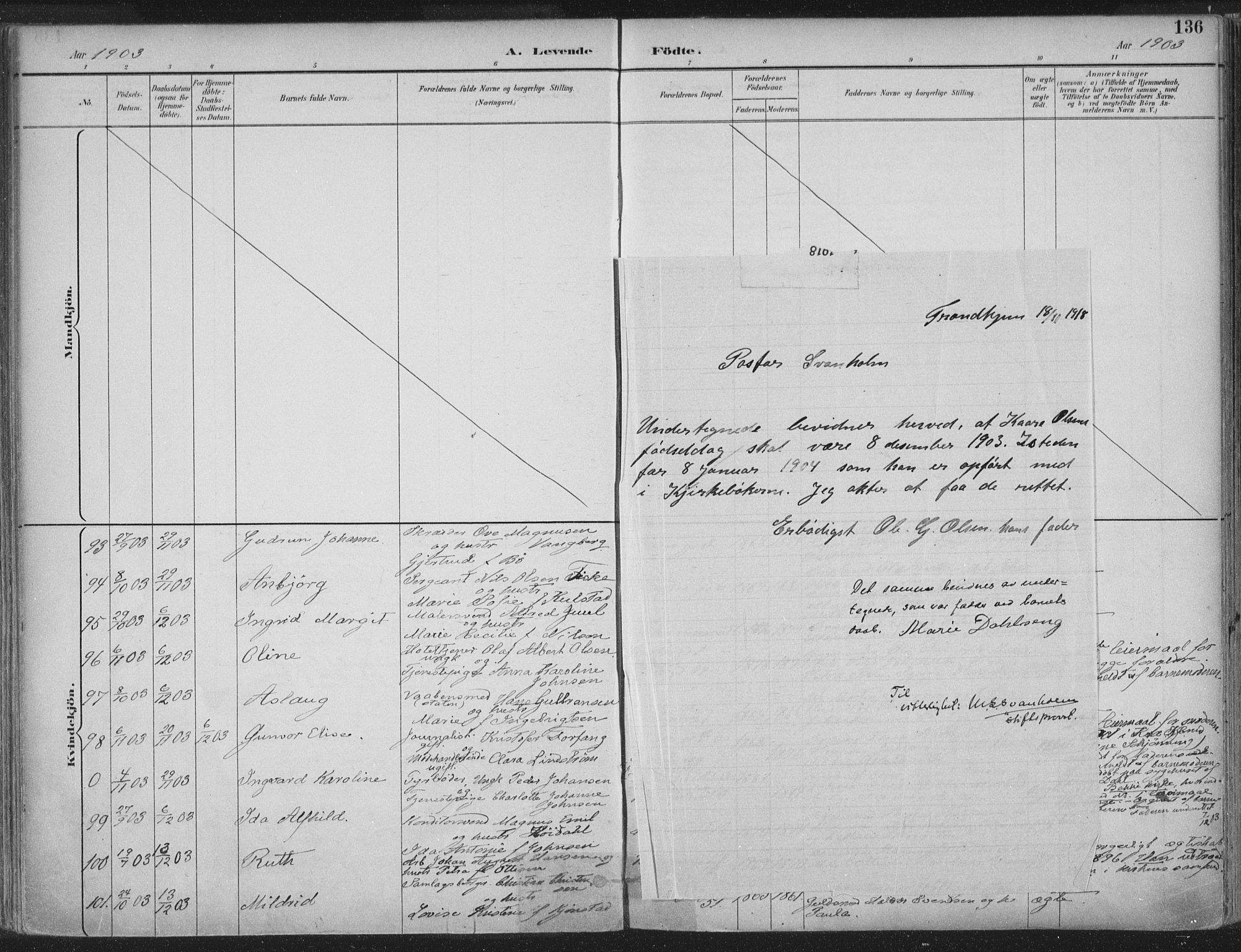 Ministerialprotokoller, klokkerbøker og fødselsregistre - Sør-Trøndelag, AV/SAT-A-1456/601/L0062: Ministerialbok nr. 601A30, 1891-1911, s. 136