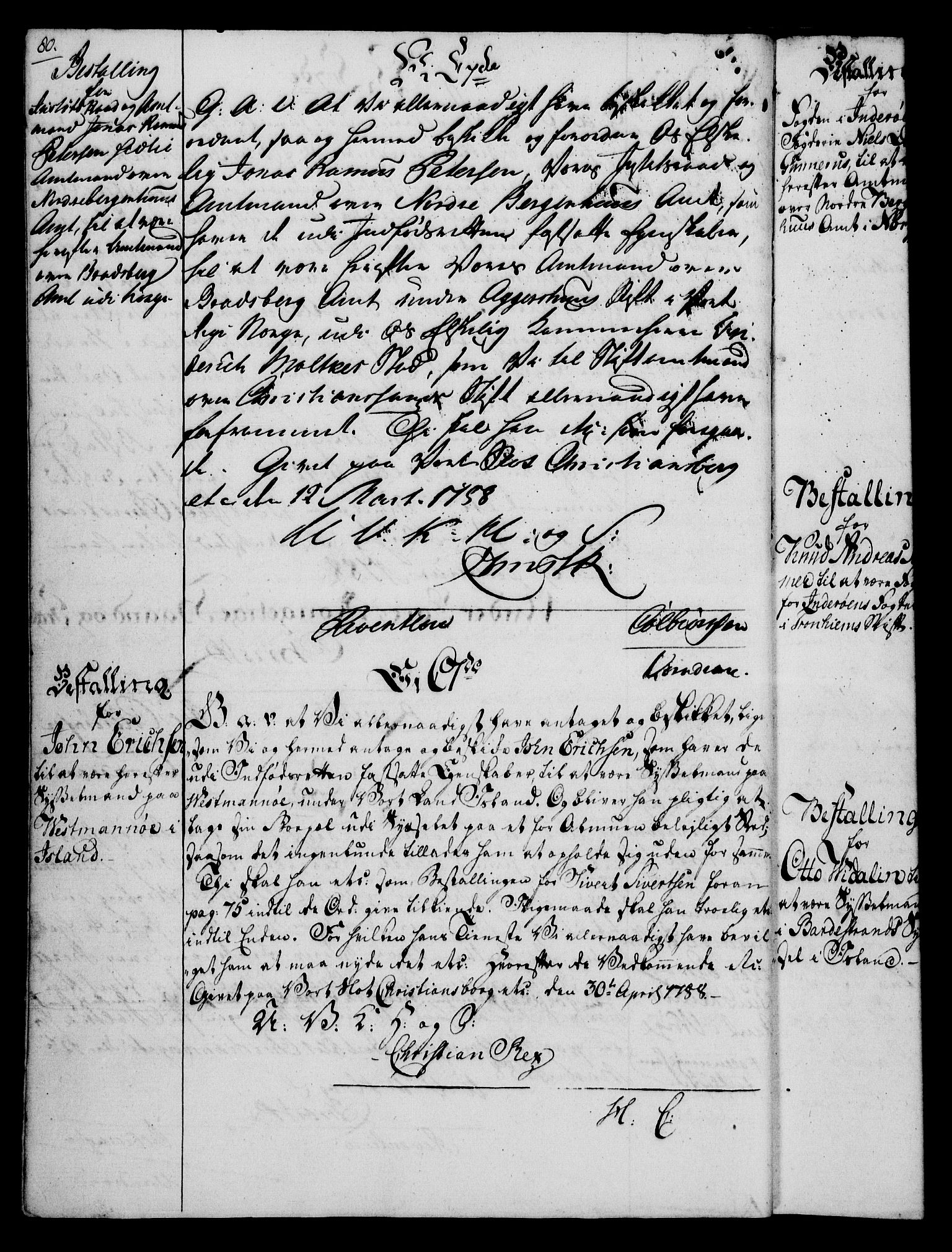 Rentekammeret, Kammerkanselliet, RA/EA-3111/G/Gg/Gge/L0006: Norsk bestallingsprotokoll med register (merket RK 53.30), 1773-1814, s. 80