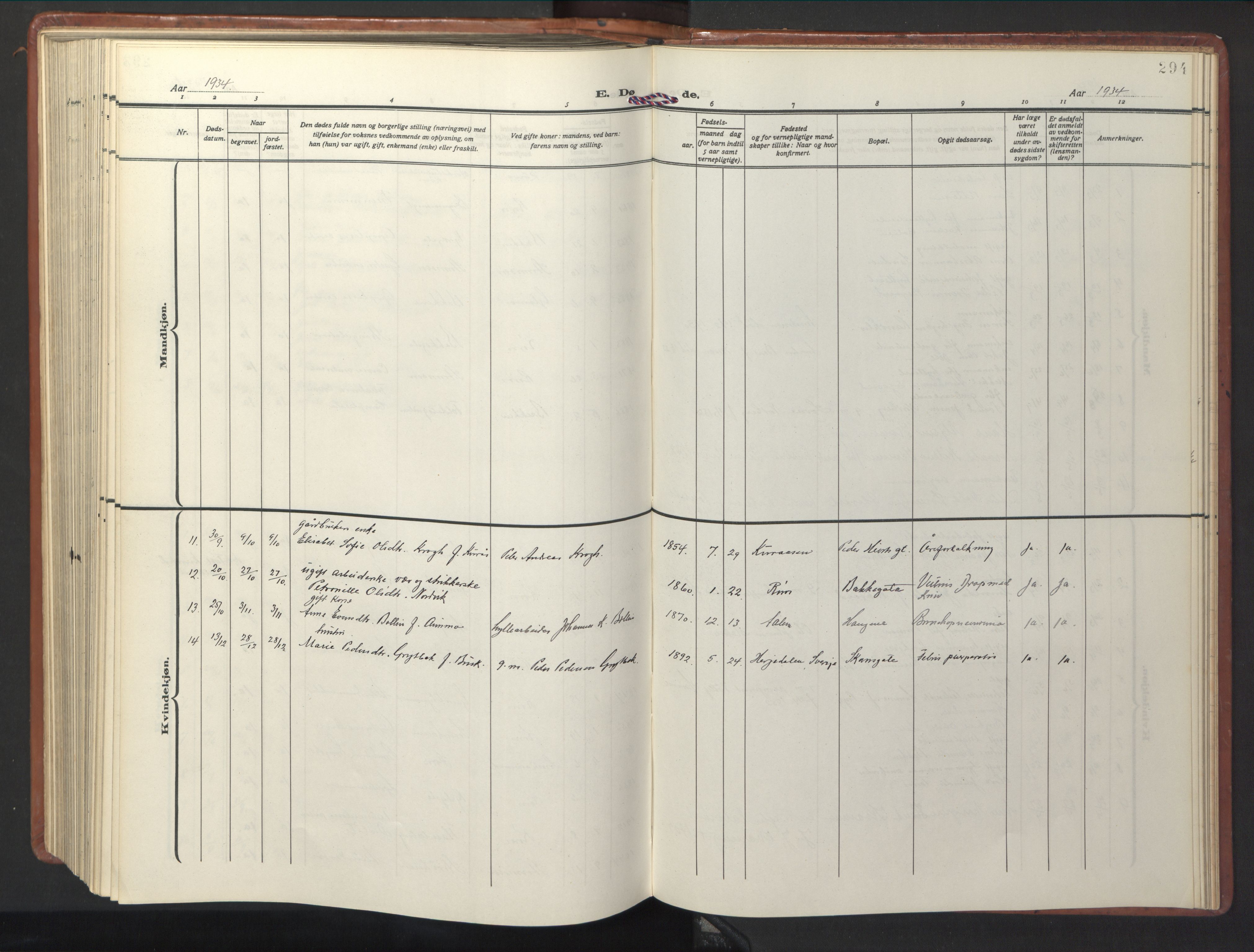 Ministerialprotokoller, klokkerbøker og fødselsregistre - Sør-Trøndelag, SAT/A-1456/681/L0943: Klokkerbok nr. 681C07, 1926-1954, s. 294