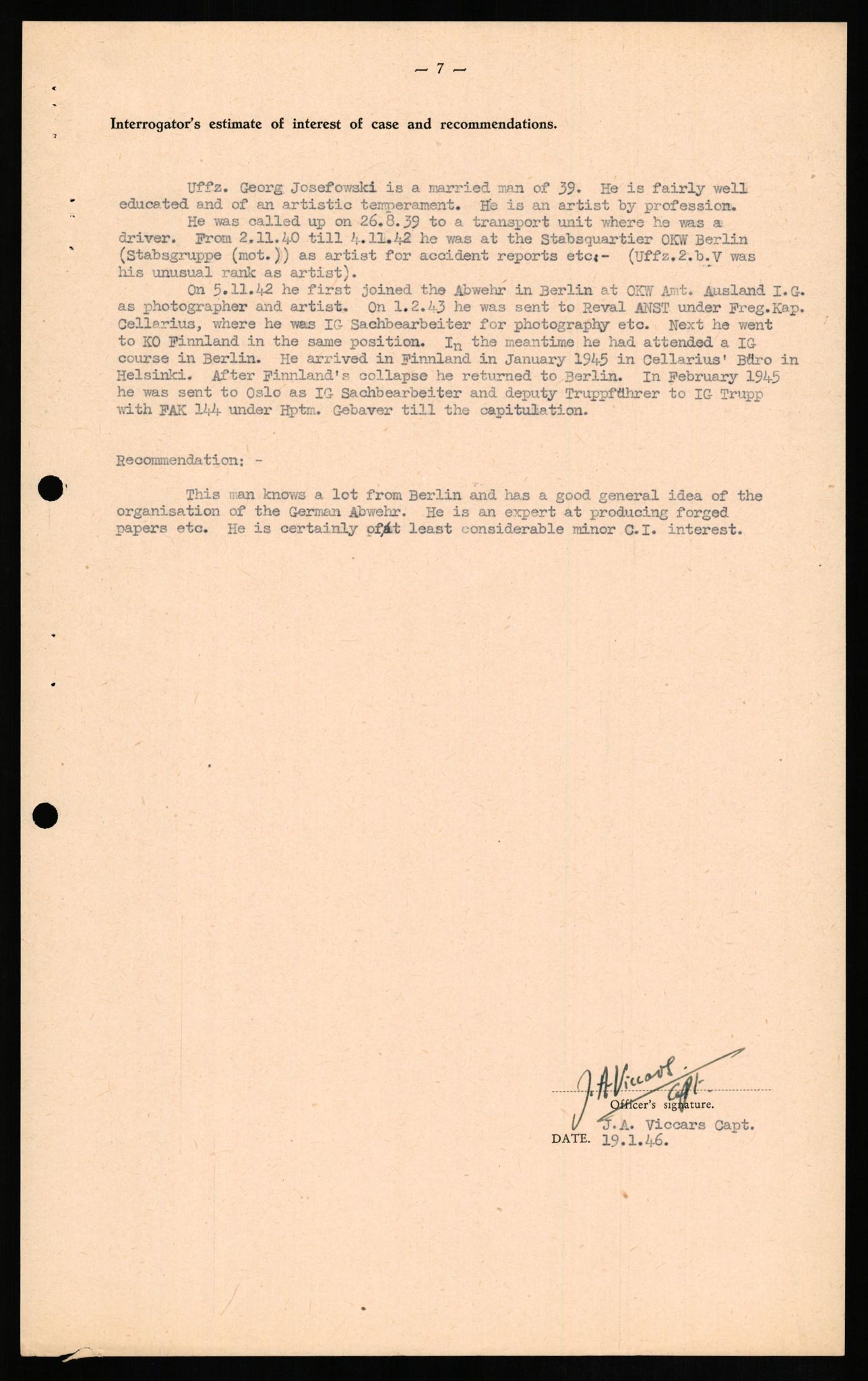 Forsvaret, Forsvarets overkommando II, AV/RA-RAFA-3915/D/Db/L0015: CI Questionaires. Tyske okkupasjonsstyrker i Norge. Tyskere., 1945-1946, s. 153