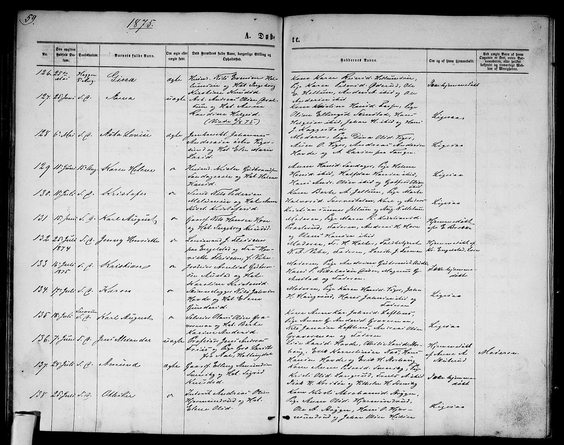 Modum kirkebøker, AV/SAKO-A-234/G/Ga/L0007: Klokkerbok nr. I 7, 1869-1878, s. 59