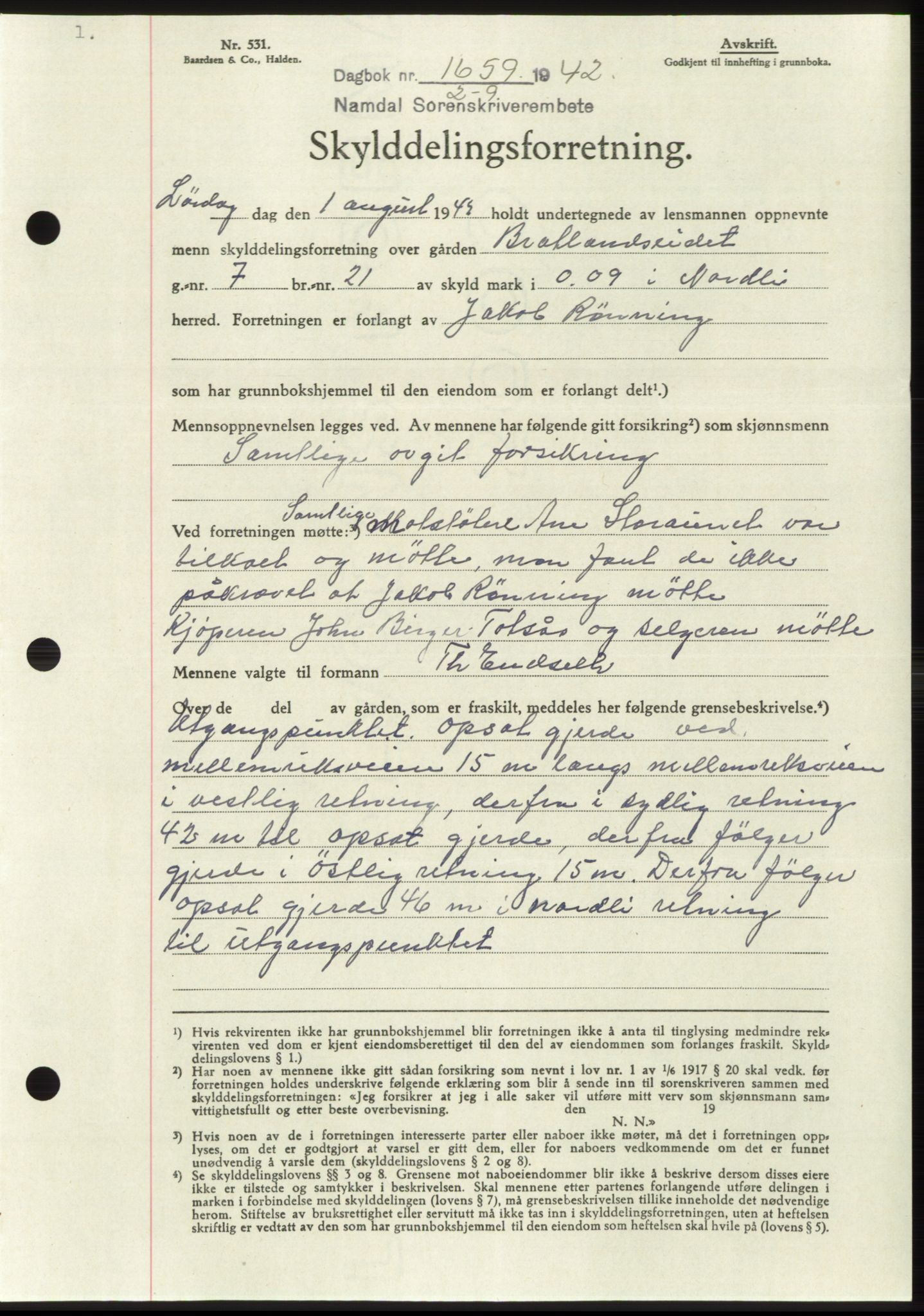 Namdal sorenskriveri, SAT/A-4133/1/2/2C: Pantebok nr. -, 1942-1943, Dagboknr: 1659/1942