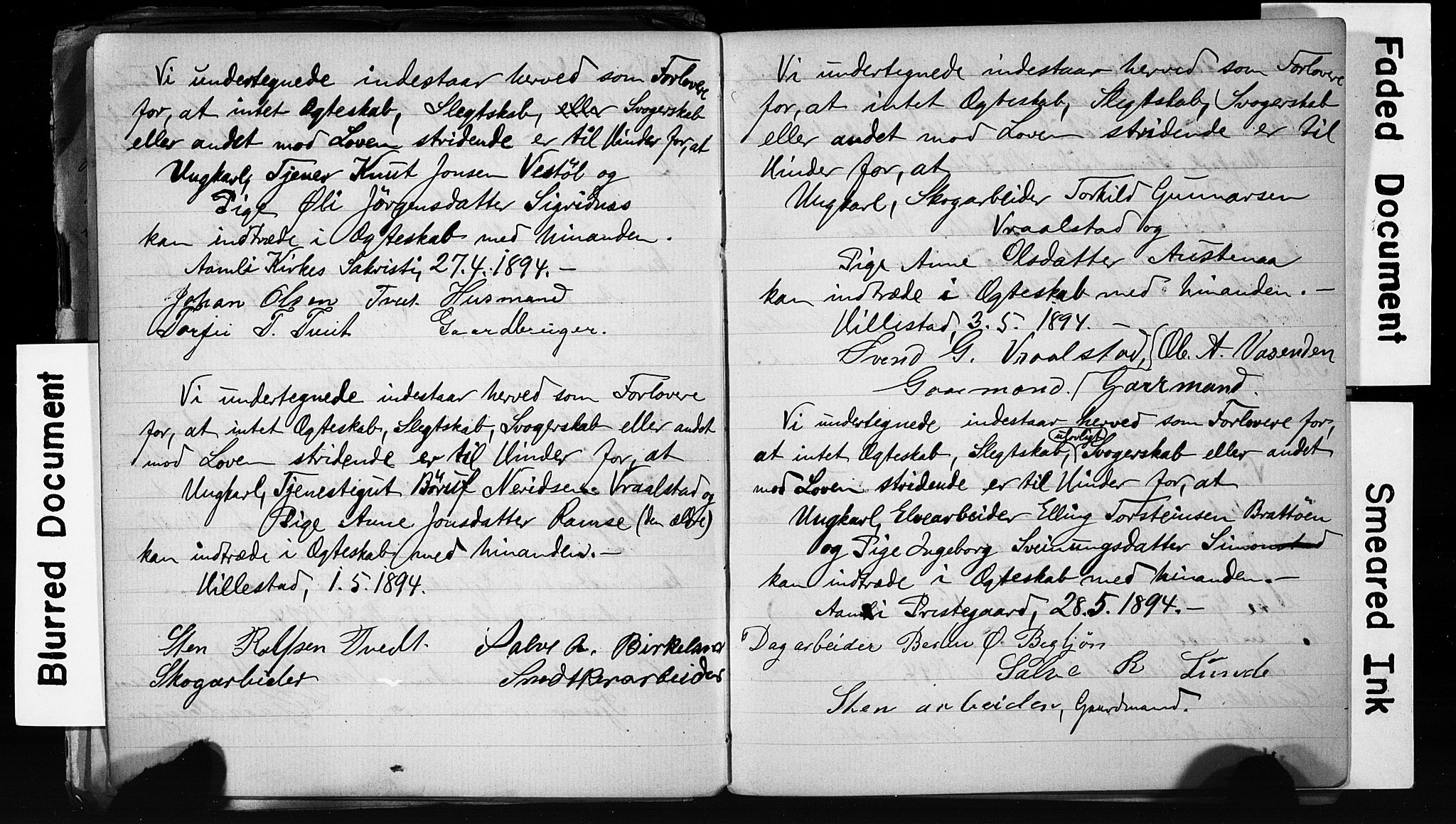 Åmli sokneprestkontor, AV/SAK-1111-0050/F/Fe/L0003: Forlovererklæringer nr. A VI 20, 1885-1905
