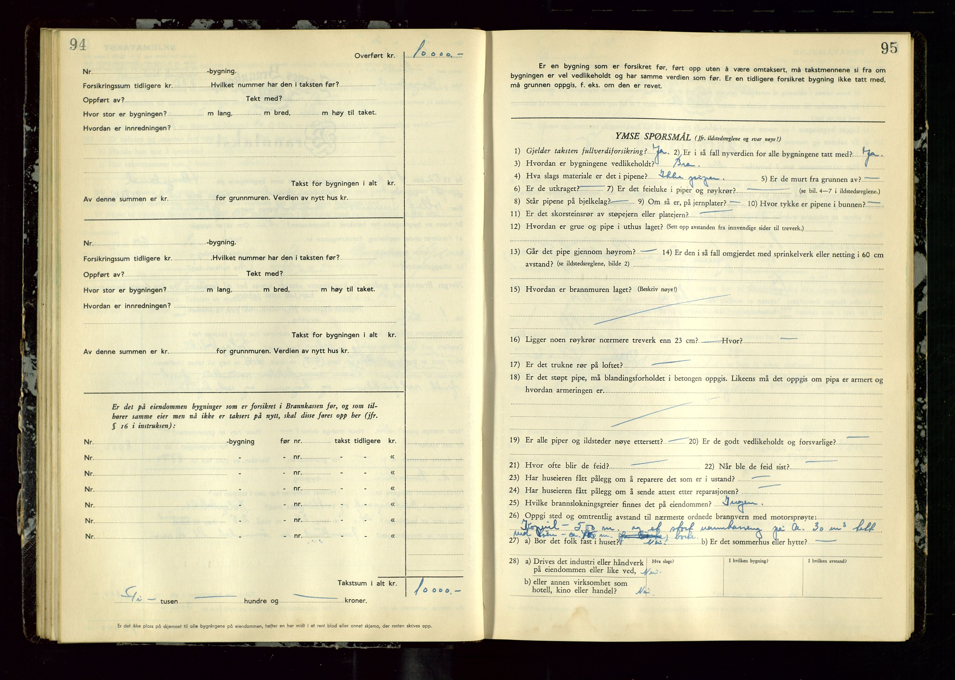 Avaldsnes lensmannskontor, AV/SAST-A-100286/Gob/L0003: "Branntakstprotokoll for Avaldsnes lensmannsdistrikt ", 1950-1952, s. 94-95