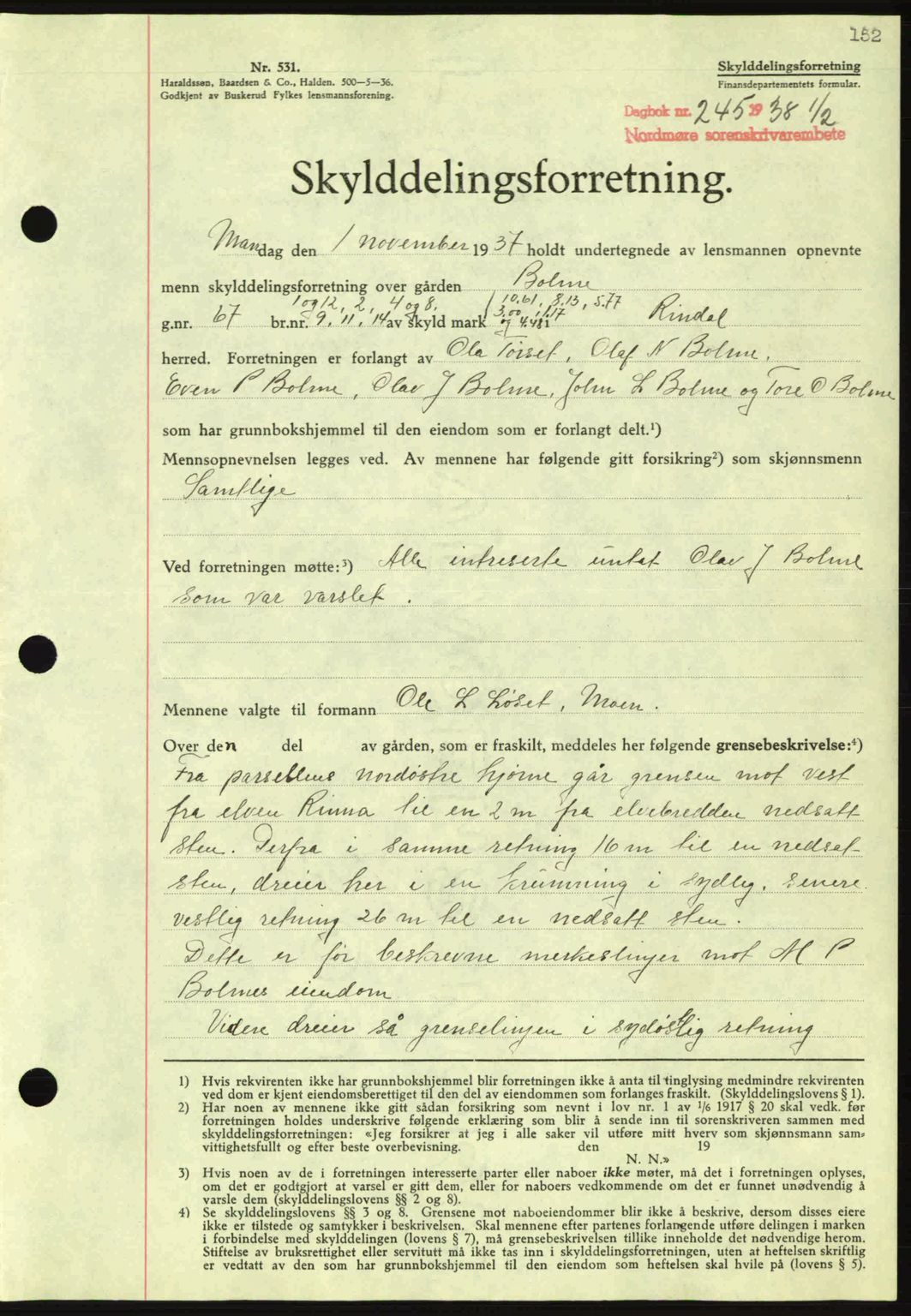 Nordmøre sorenskriveri, SAT/A-4132/1/2/2Ca: Pantebok nr. A83, 1938-1938, Dagboknr: 245/1938
