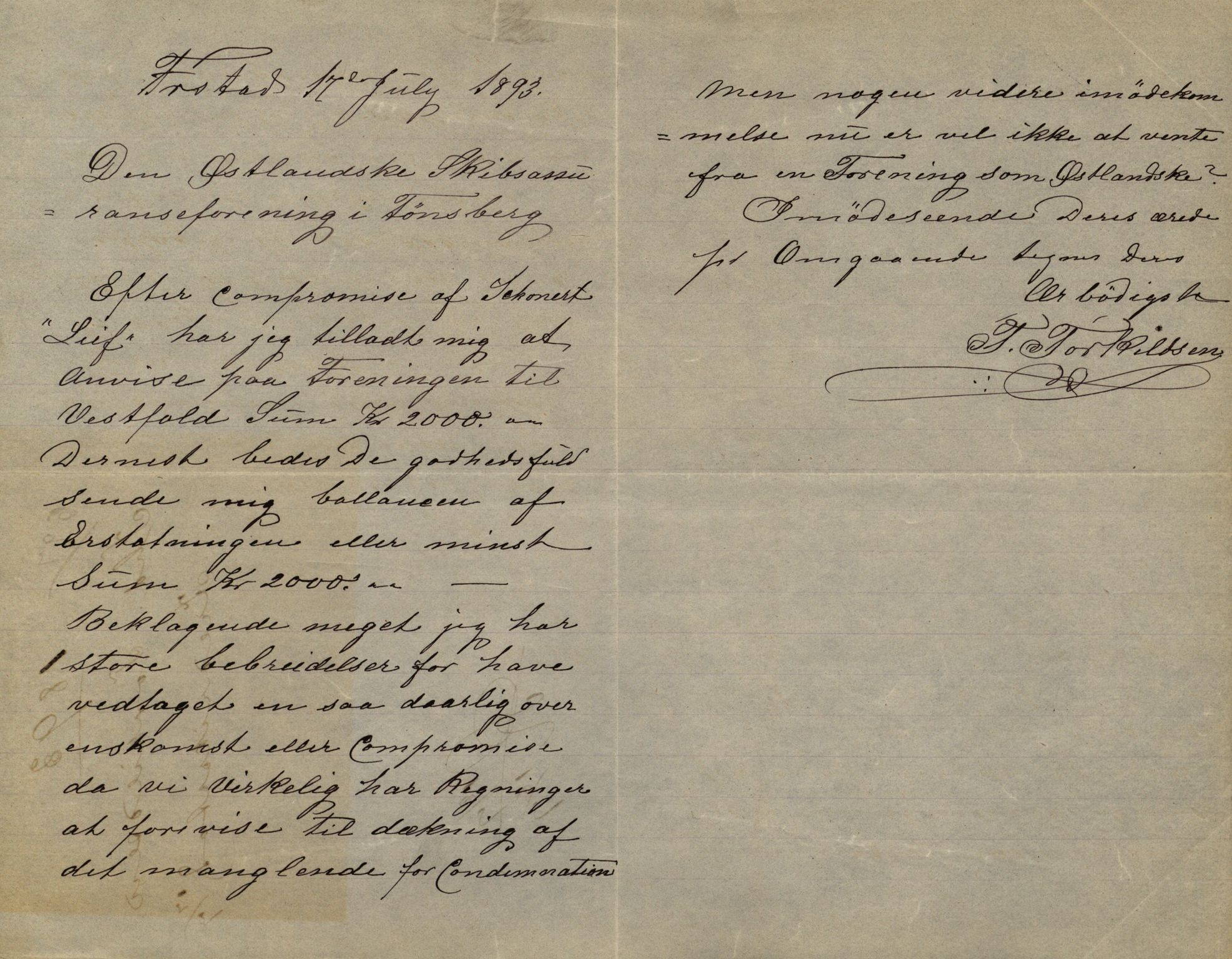 Pa 63 - Østlandske skibsassuranceforening, VEMU/A-1079/G/Ga/L0030/0001: Havaridokumenter / Leif, Korsvei, Margret, Mangerton, Mathilde, Island, Andover, 1893, s. 97