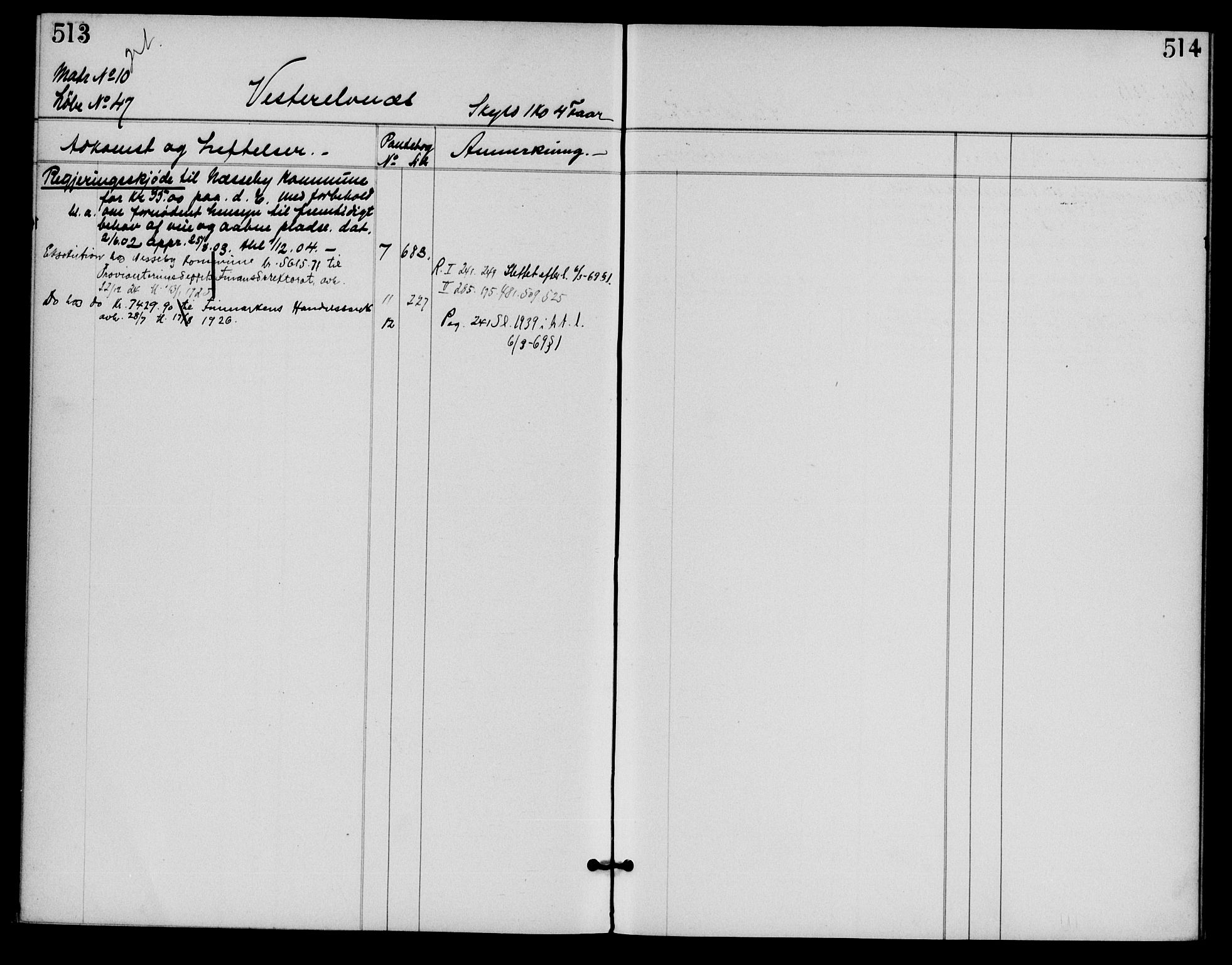 Tana fogderi/sorenskriveri, AV/SATØ-S-0058/I/Ia/Iac/L0014pantereg: Panteregister nr. 14, s. 513-514