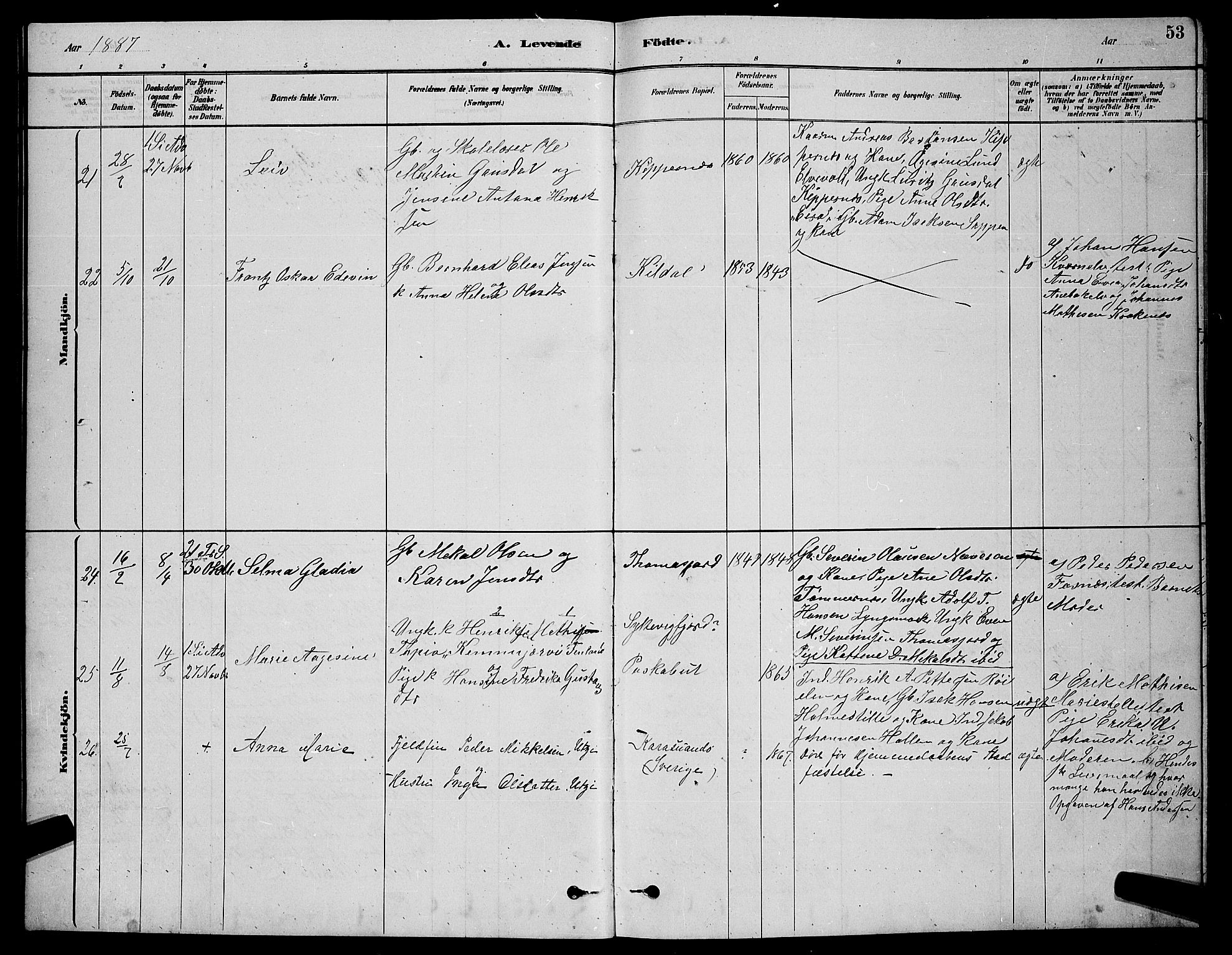 Skjervøy sokneprestkontor, AV/SATØ-S-1300/H/Ha/Hab/L0020klokker: Klokkerbok nr. 20, 1878-1892, s. 53