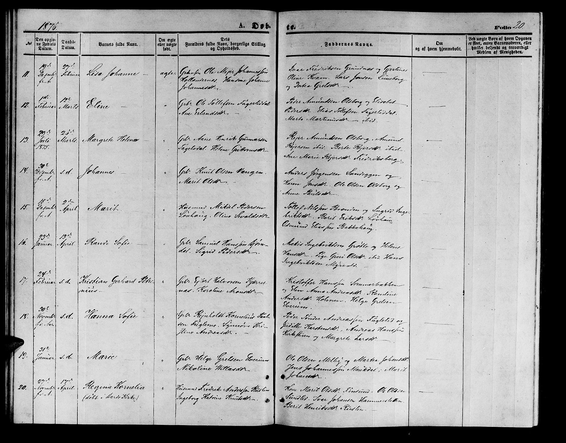 Målselv sokneprestembete, AV/SATØ-S-1311/G/Ga/Gab/L0003klokker: Klokkerbok nr. 3, 1874-1885, s. 20