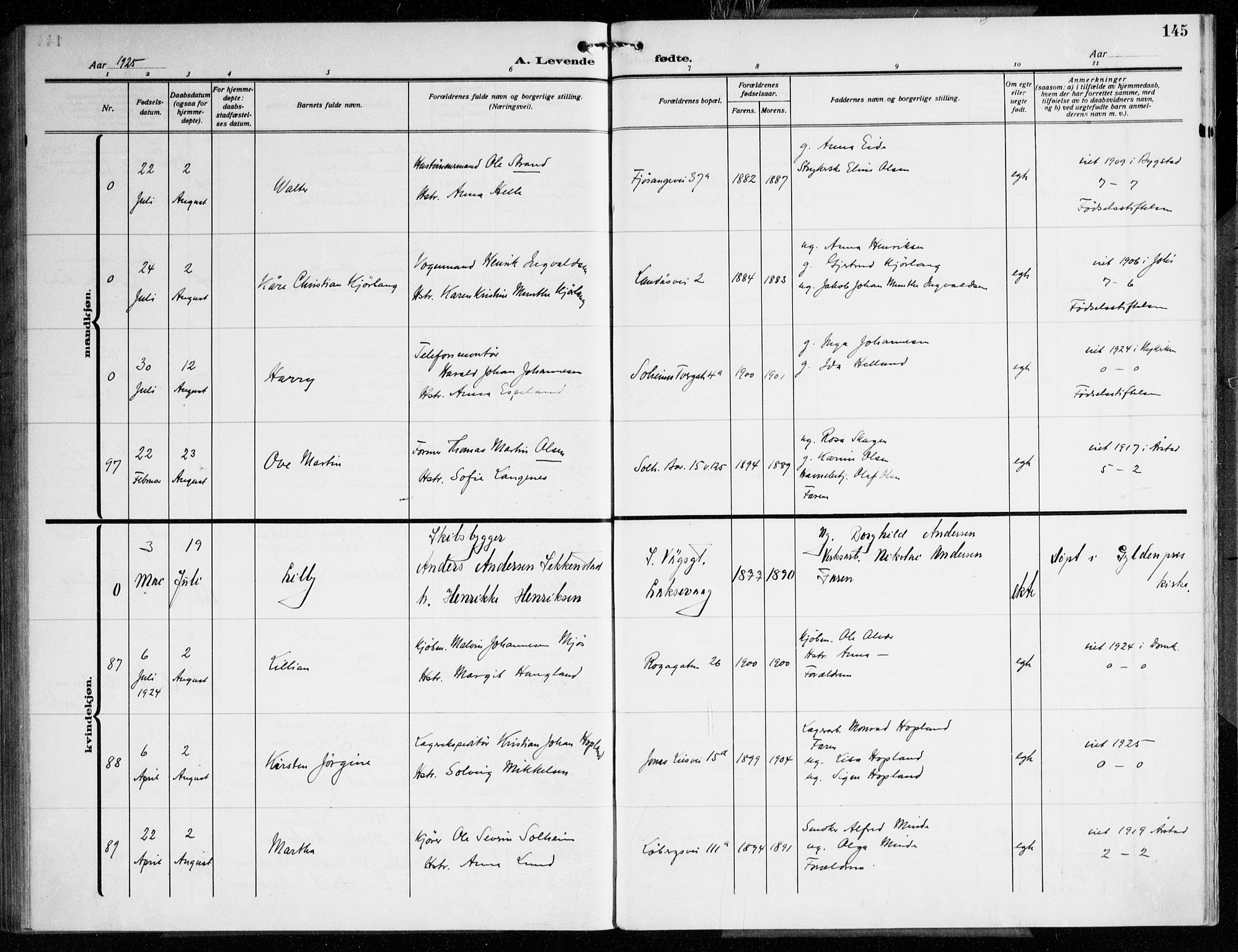 Årstad Sokneprestembete, SAB/A-79301/H/Haa/L0005: Ministerialbok nr. A 5, 1923-1925, s. 145