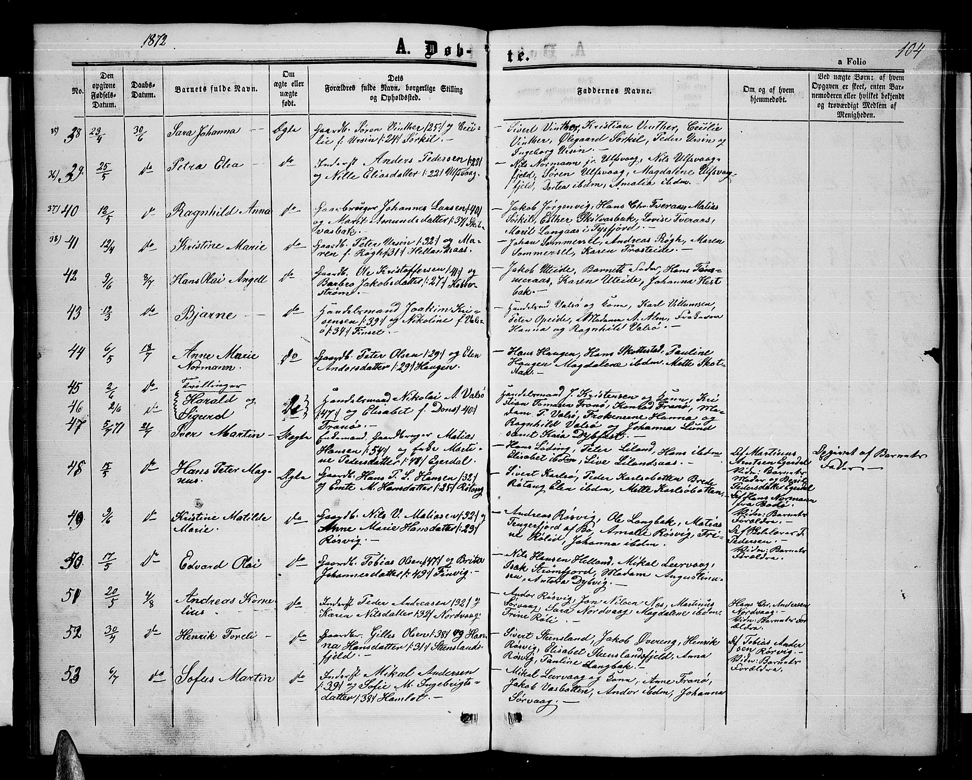 Ministerialprotokoller, klokkerbøker og fødselsregistre - Nordland, AV/SAT-A-1459/859/L0857: Klokkerbok nr. 859C03, 1854-1873, s. 104