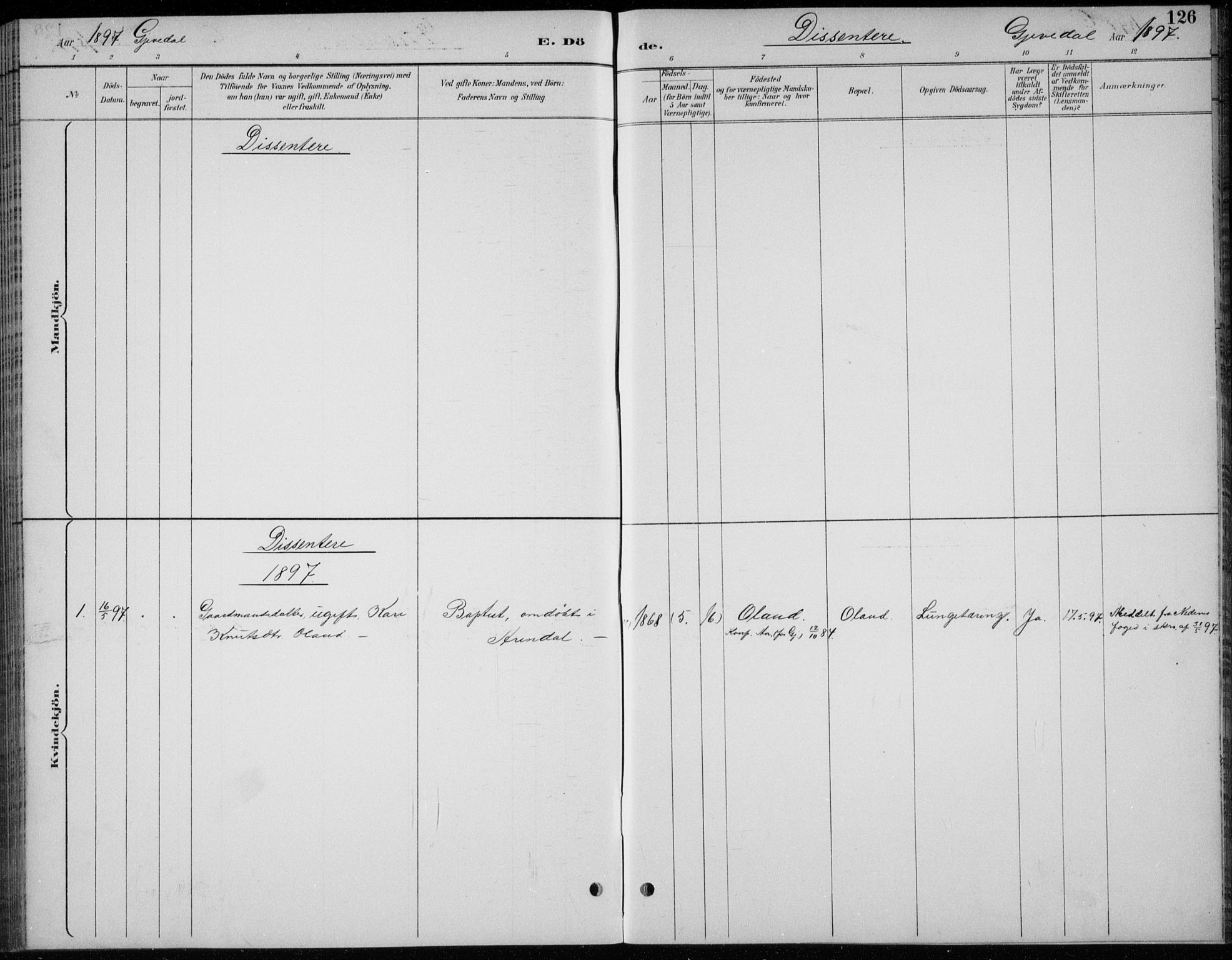 Åmli sokneprestkontor, AV/SAK-1111-0050/F/Fb/Fba/L0002: Klokkerbok nr. B 2, 1890-1912, s. 126