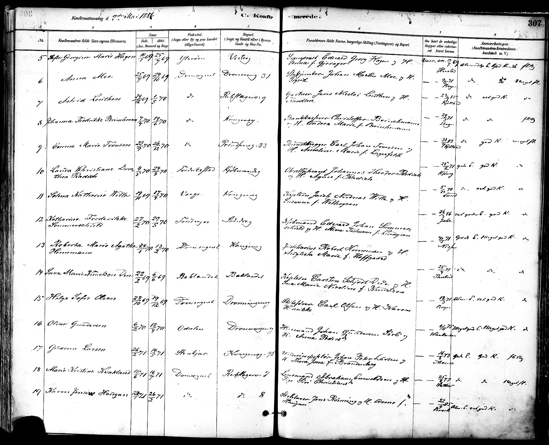 Ministerialprotokoller, klokkerbøker og fødselsregistre - Sør-Trøndelag, SAT/A-1456/601/L0057: Ministerialbok nr. 601A25, 1877-1891, s. 307