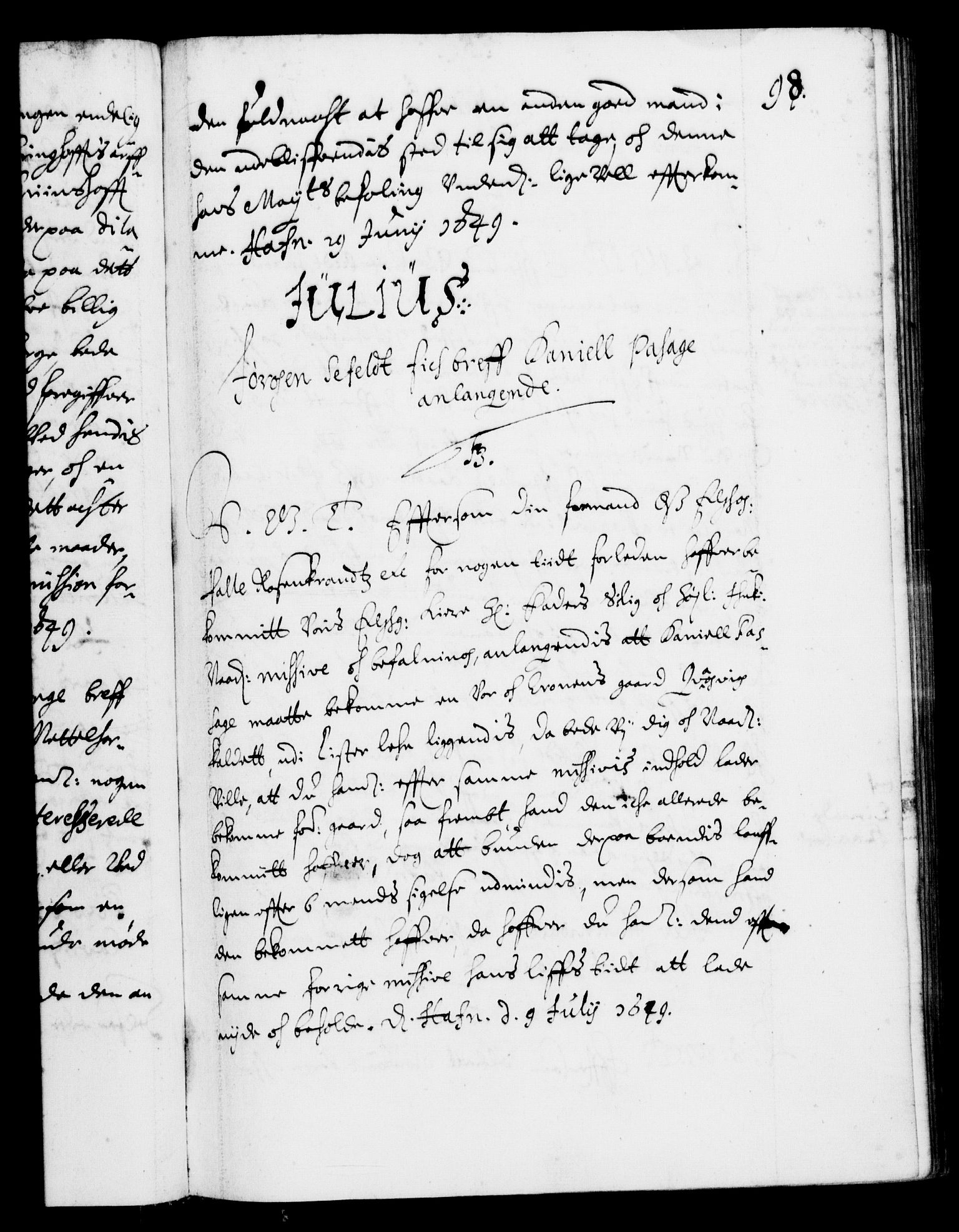 Danske Kanselli 1572-1799, RA/EA-3023/F/Fc/Fca/Fcab/L0008: Norske tegnelser (mikrofilm), 1648-1652, s. 98a
