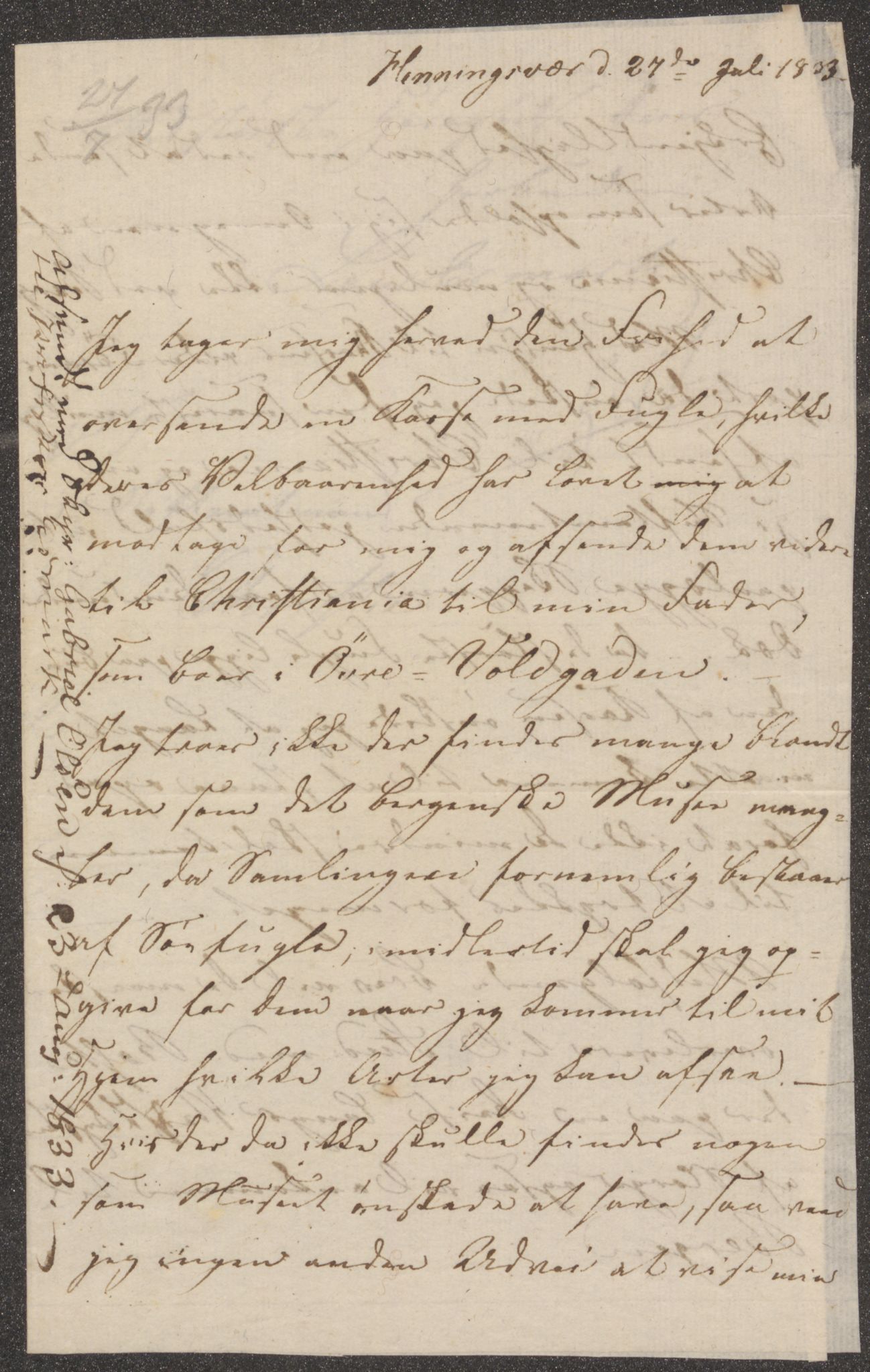 Bergens Museum, UMB/A007/D/Da/L0006/0002: Brevsamling 1833 - 1834 / Brevsamling 1833, 1833