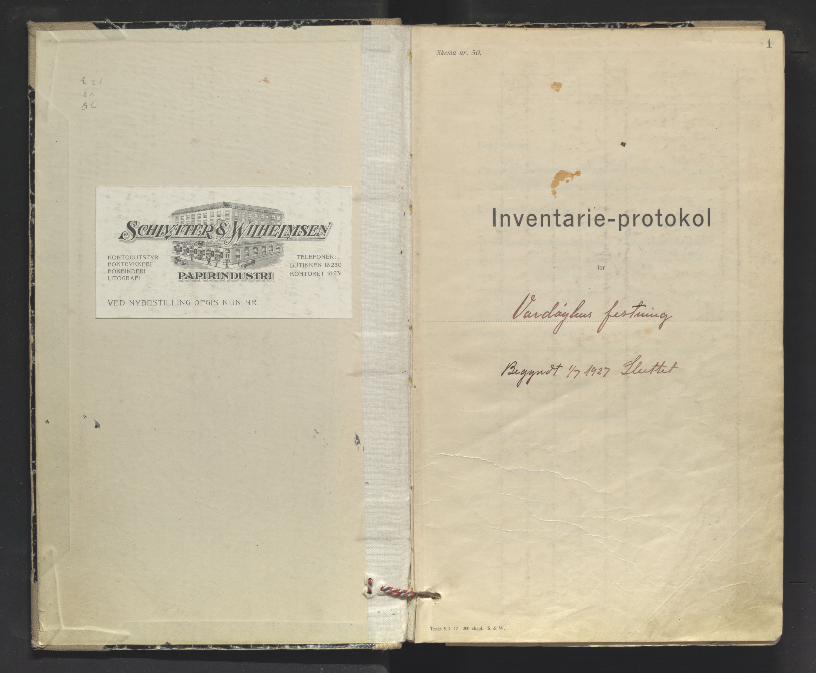 Vardøhus festning, AV/SATØ-S-0036/Rx/L0295: Inventarprotokoller og -lister (før 1891, se journalsakene, jf. besiktelser). Med register, 1927-1936