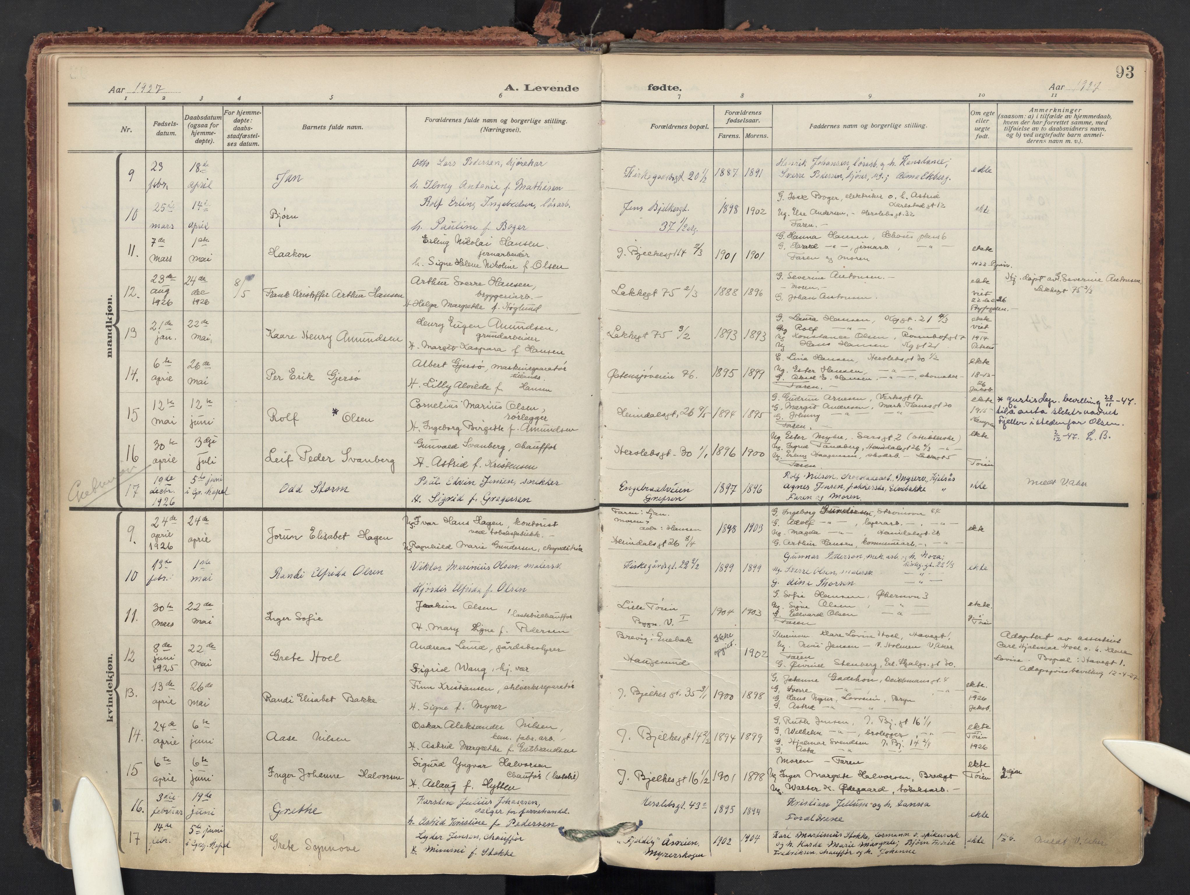 Tøyen prestekontor Kirkebøker, AV/SAO-A-10167a/F/Fa/L0004: Ministerialbok nr. I 4, 1917-1931, s. 93