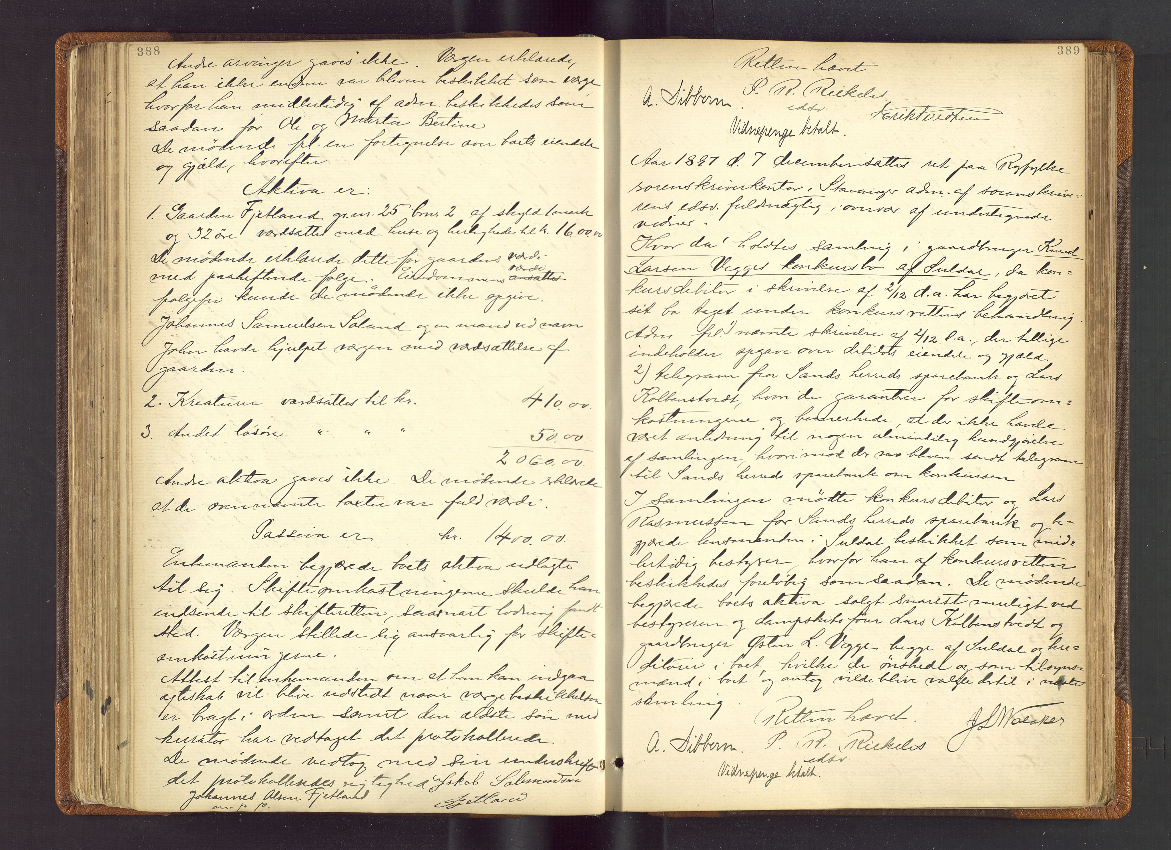 Ryfylke tingrett, AV/SAST-A-100055/001/IV/IVF/L0011: Skifteforhandlingsprotokoll C2 Strand og Finnøy, 1883-1902, s. 388-389