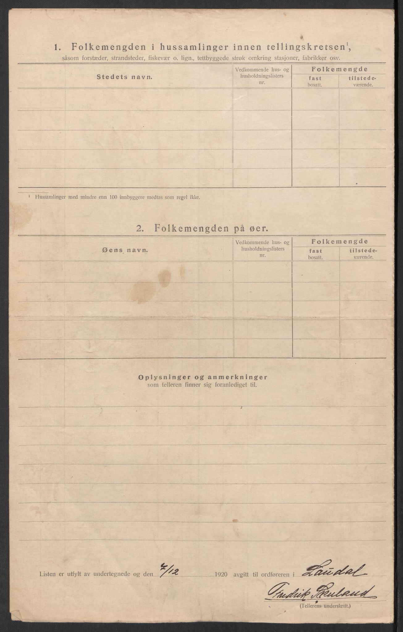 SAK, Folketelling 1920 for 1022 Laudal herred, 1920, s. 12