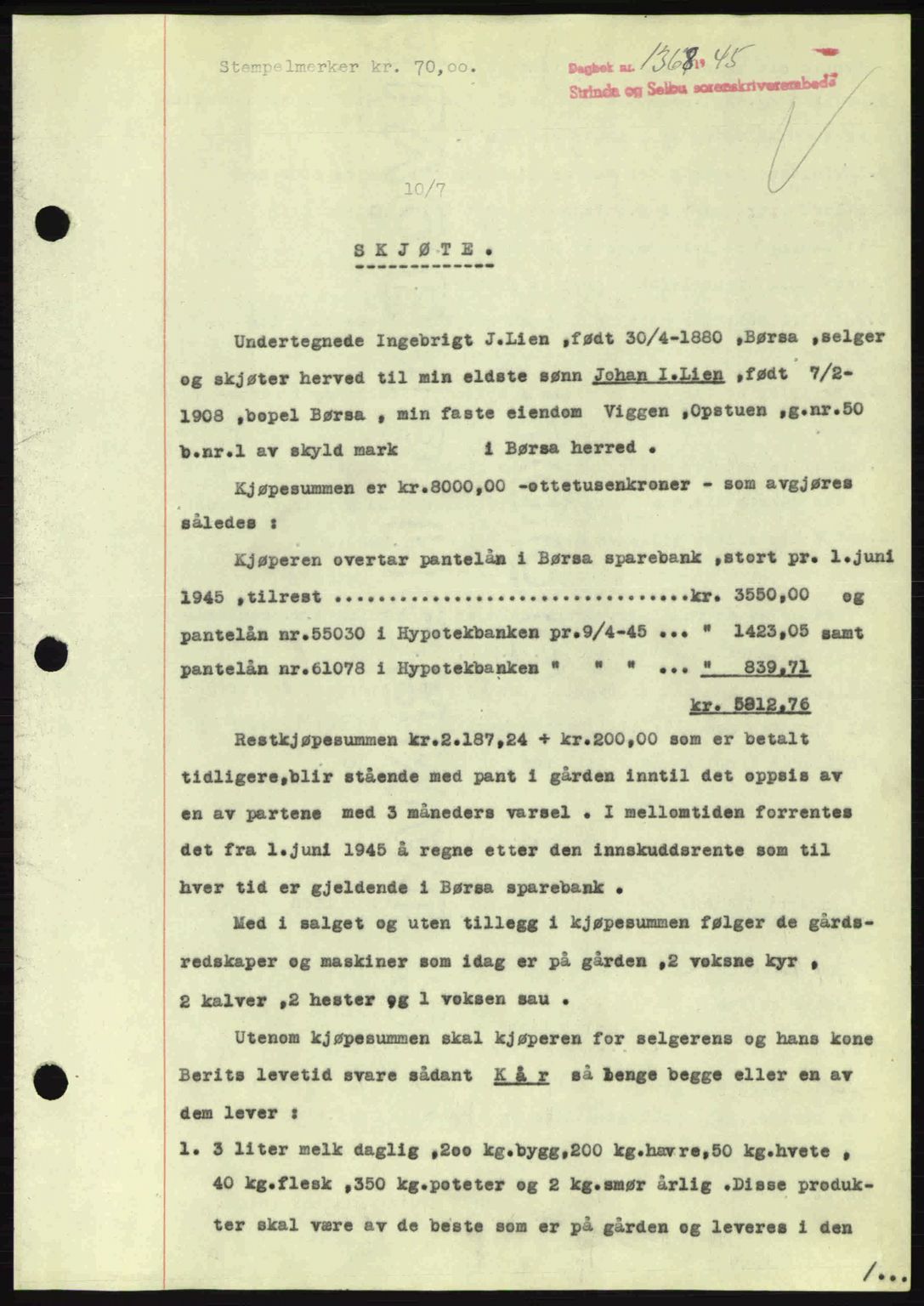 Strinda og Selbu sorenskriveri, SAT/A-0015/2/2C: Pantebok nr. A9, 1944-1945, Dagboknr: 1368/1945