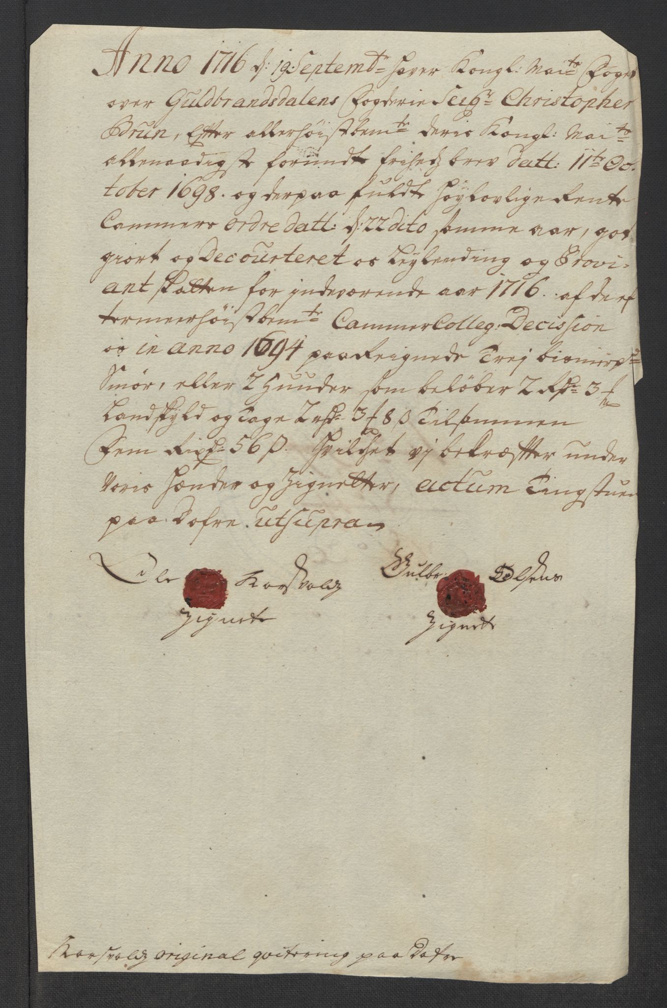 Rentekammeret inntil 1814, Reviderte regnskaper, Fogderegnskap, RA/EA-4092/R17/L1186: Fogderegnskap Gudbrandsdal, 1716, s. 180