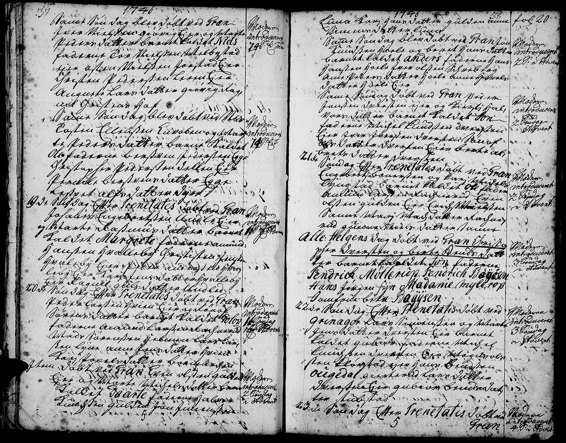 Gran prestekontor, AV/SAH-PREST-112/H/Ha/Haa/L0003: Ministerialbok nr. 3, 1745-1758, s. 20