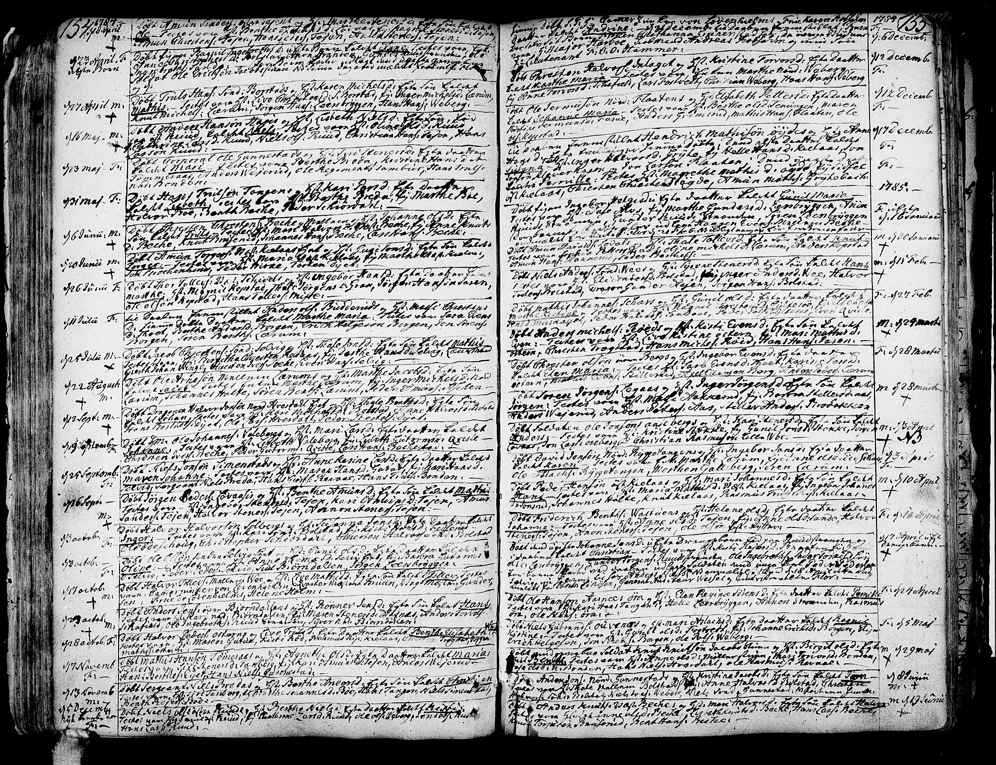 Sande Kirkebøker, AV/SAKO-A-53/F/Fa/L0001: Ministerialbok nr. 1, 1753-1803, s. 154-155