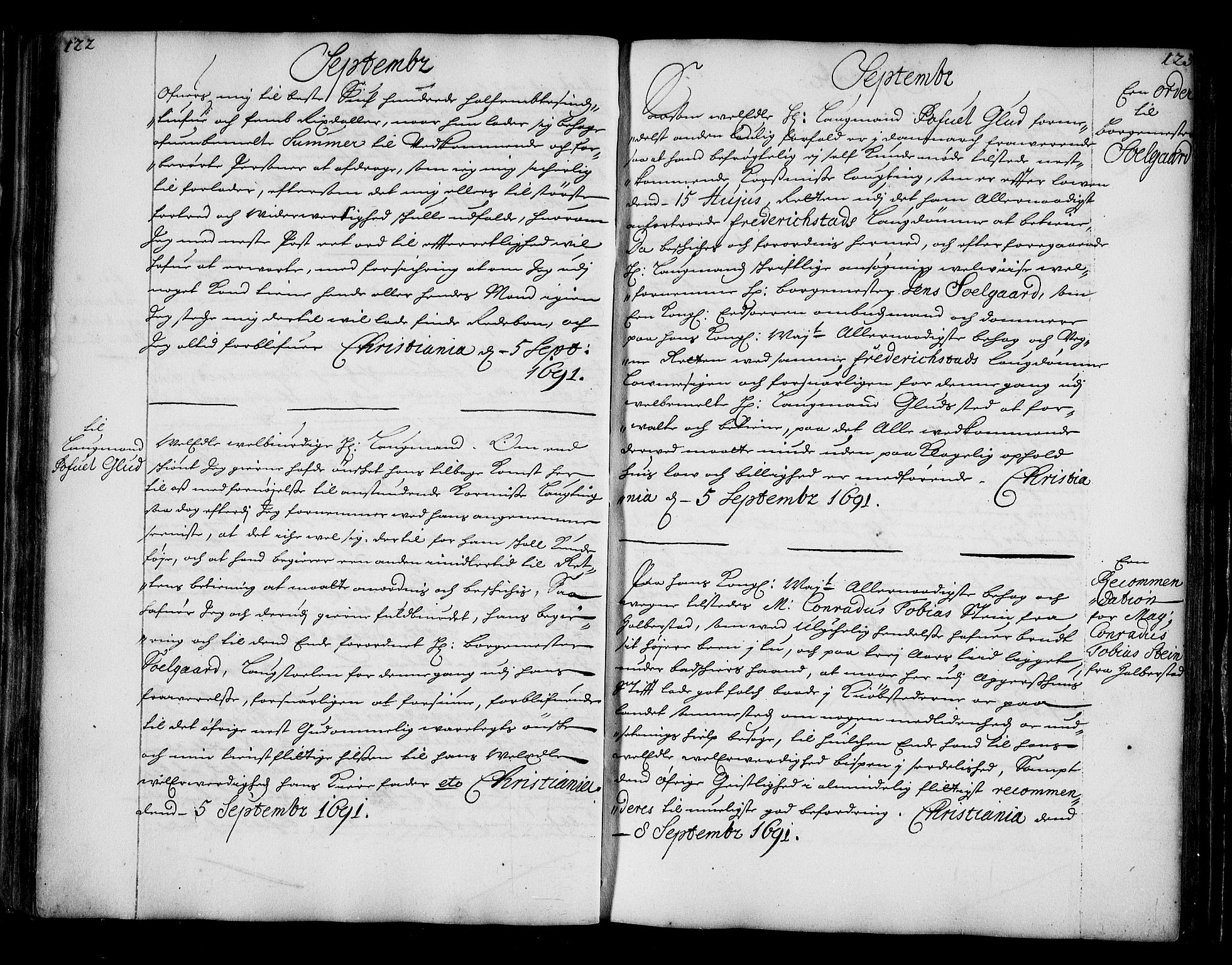 Stattholderembetet 1572-1771, AV/RA-EA-2870/Bc/L0004: Visestattholder Just Høeghs kopibok, 1691, s. 122-123