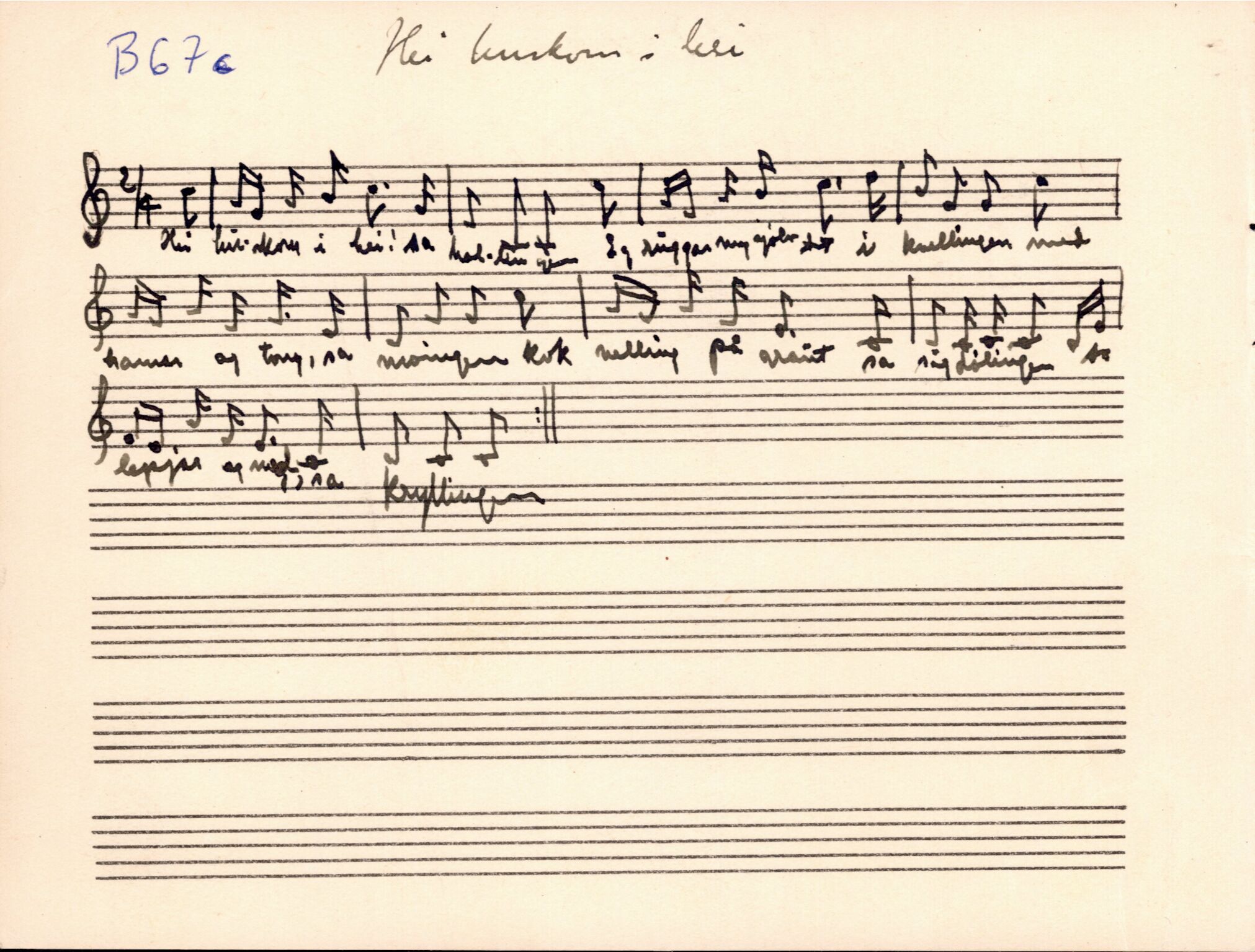 Samling etter Klara Semb, NSFF/KS/B/067: Tekst til "Det var ei gamall kjerring", notar og tekst til "Hei huskom i hei" og "Horpa". Personleg rekneskap. , 1884-1970, s. 3