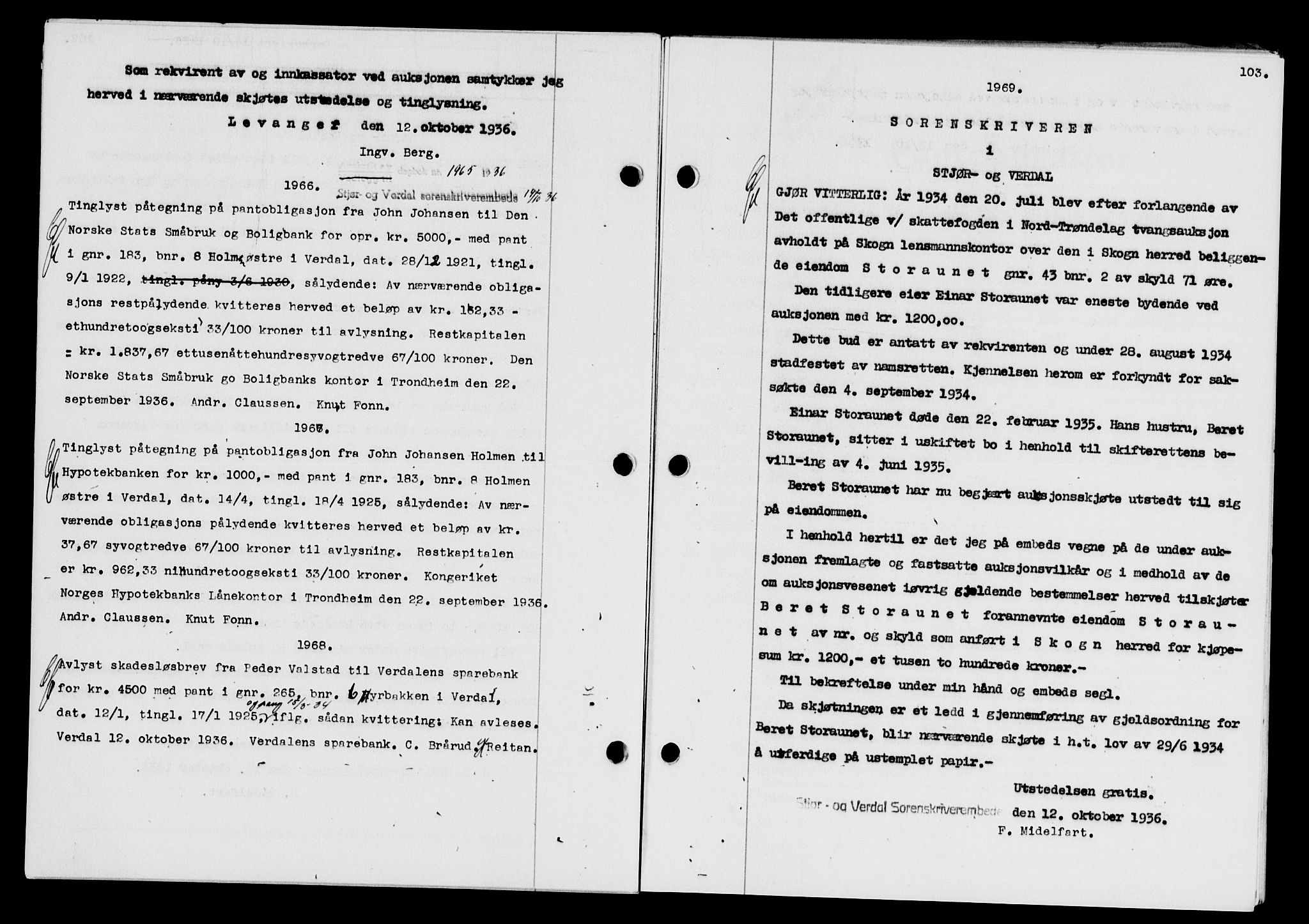 Stjør- og Verdal sorenskriveri, SAT/A-4167/1/2/2C/L0078: Pantebok nr. 46, 1936-1937, Dagboknr: 1969/1936