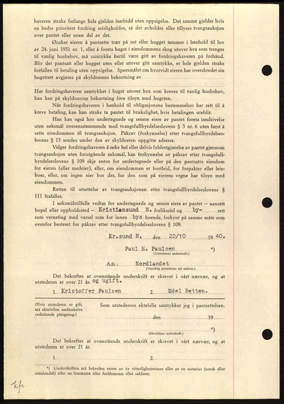 Nordmøre sorenskriveri, AV/SAT-A-4132/1/2/2Ca: Pantebok nr. B87, 1940-1941, Dagboknr: 1826/1940