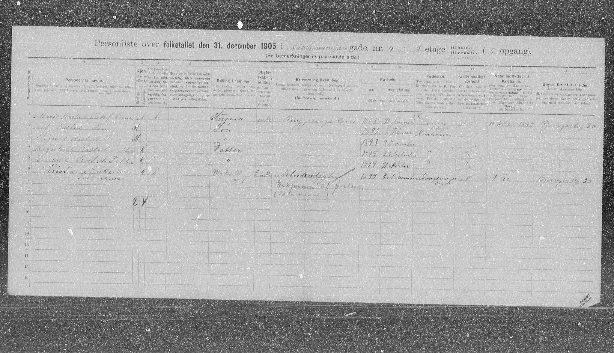 OBA, Kommunal folketelling 31.12.1905 for Kristiania kjøpstad, 1905, s. 34044