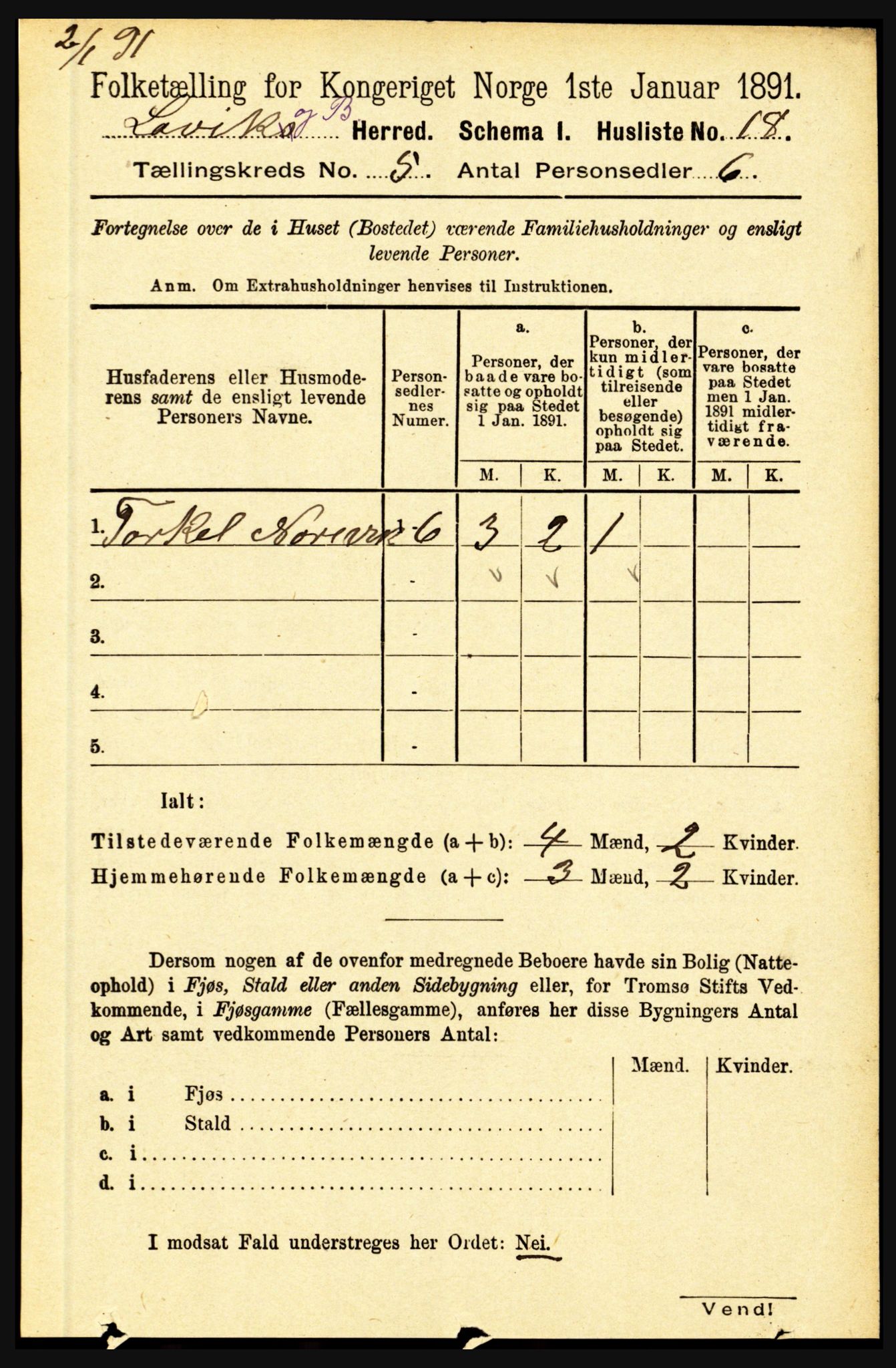 RA, Folketelling 1891 for 1415 Lavik og Brekke herred, 1891, s. 975