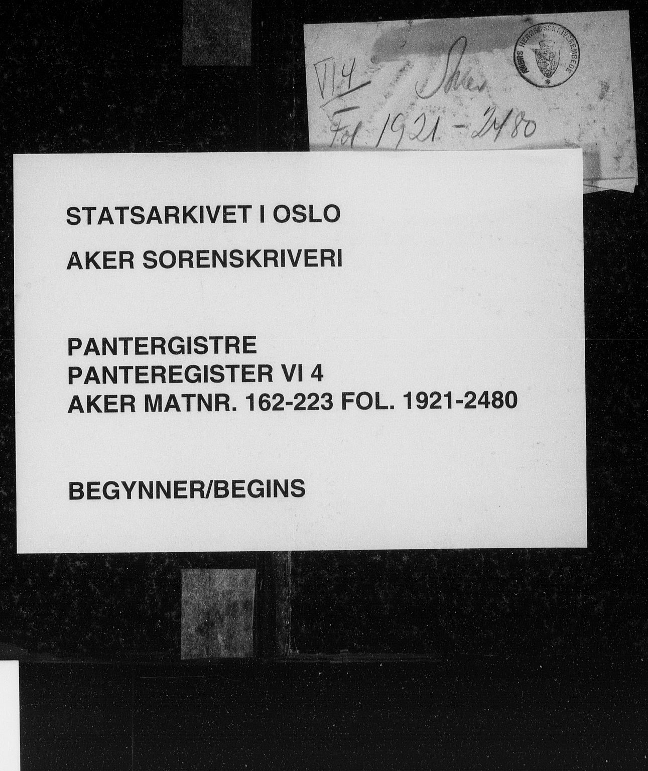 Aker sorenskriveri, SAO/A-10895/G/Ga/Gab/Gabf/L0004: Panteregister nr. VI 4, 1843-1895
