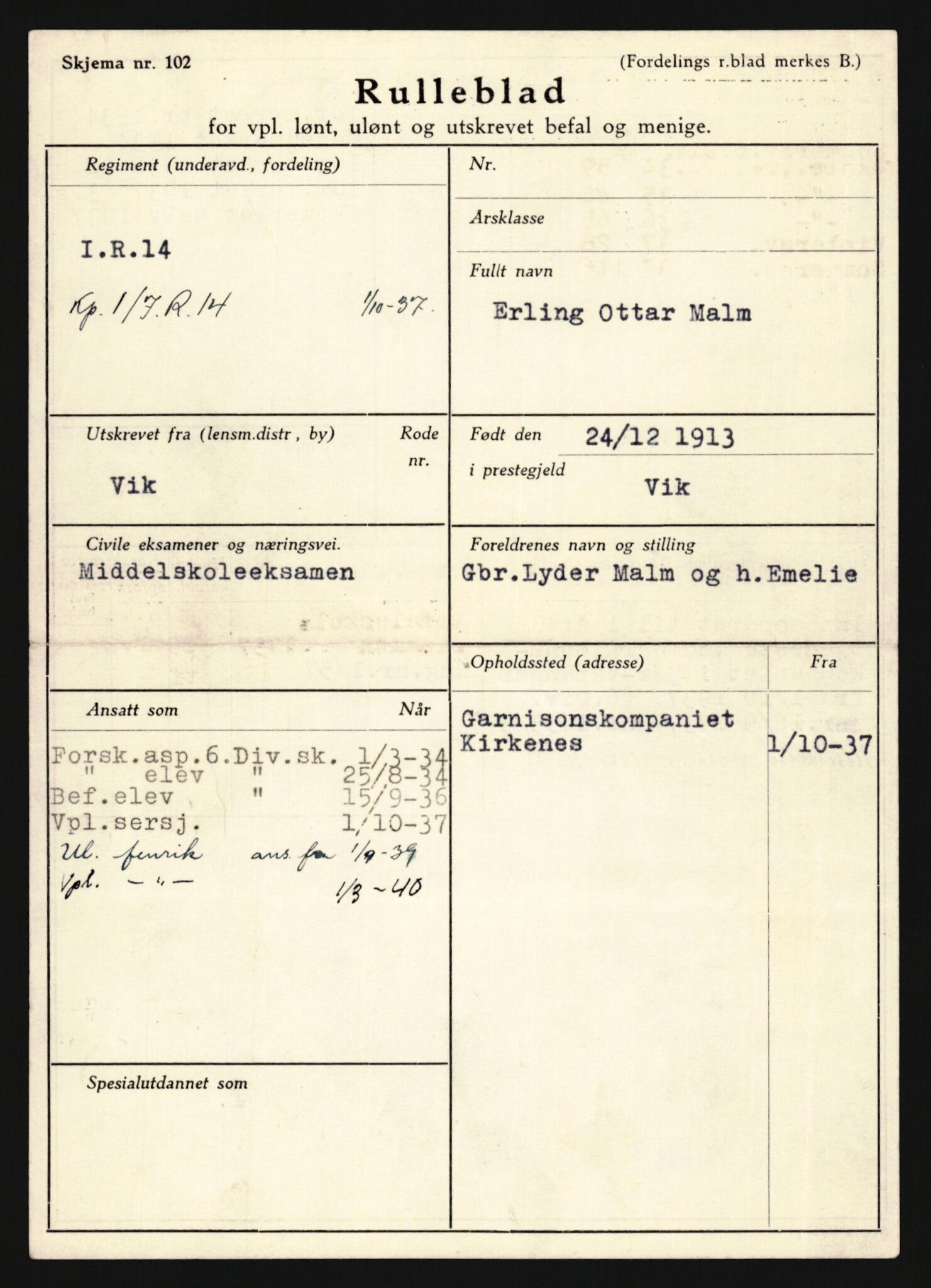 Forsvaret, Sør-Hålogaland landforsvar, AV/RA-RAFA-2552/P/Pa/L0302: Personellmapper for slettet personell, yrkesbefal og vernepliktig befal, født 1913-1916, 1932-1976, s. 115