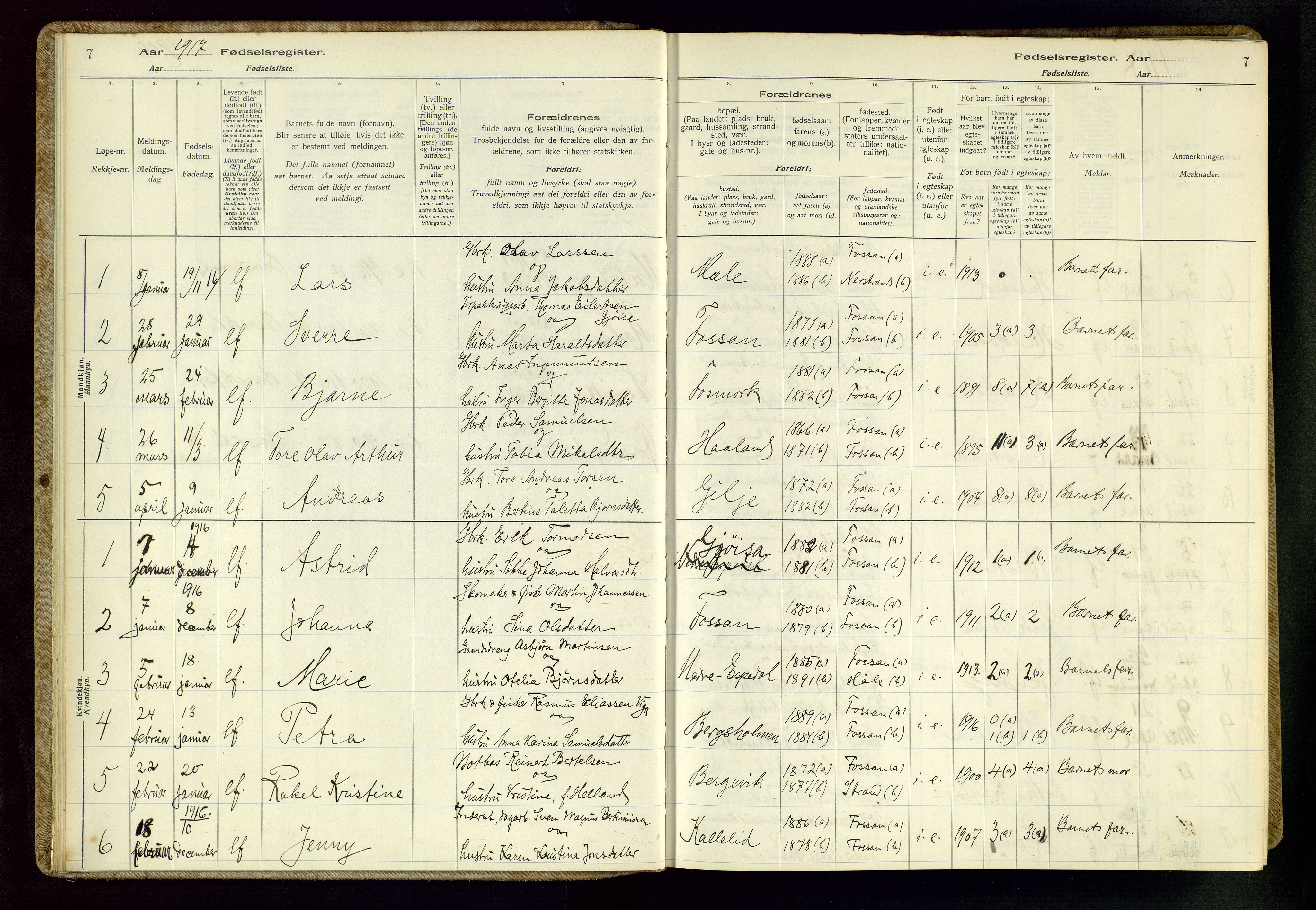 Høgsfjord sokneprestkontor, AV/SAST-A-101624/I/Id/L0002: Fødselsregister nr. 2, 1916-1959, s. 7