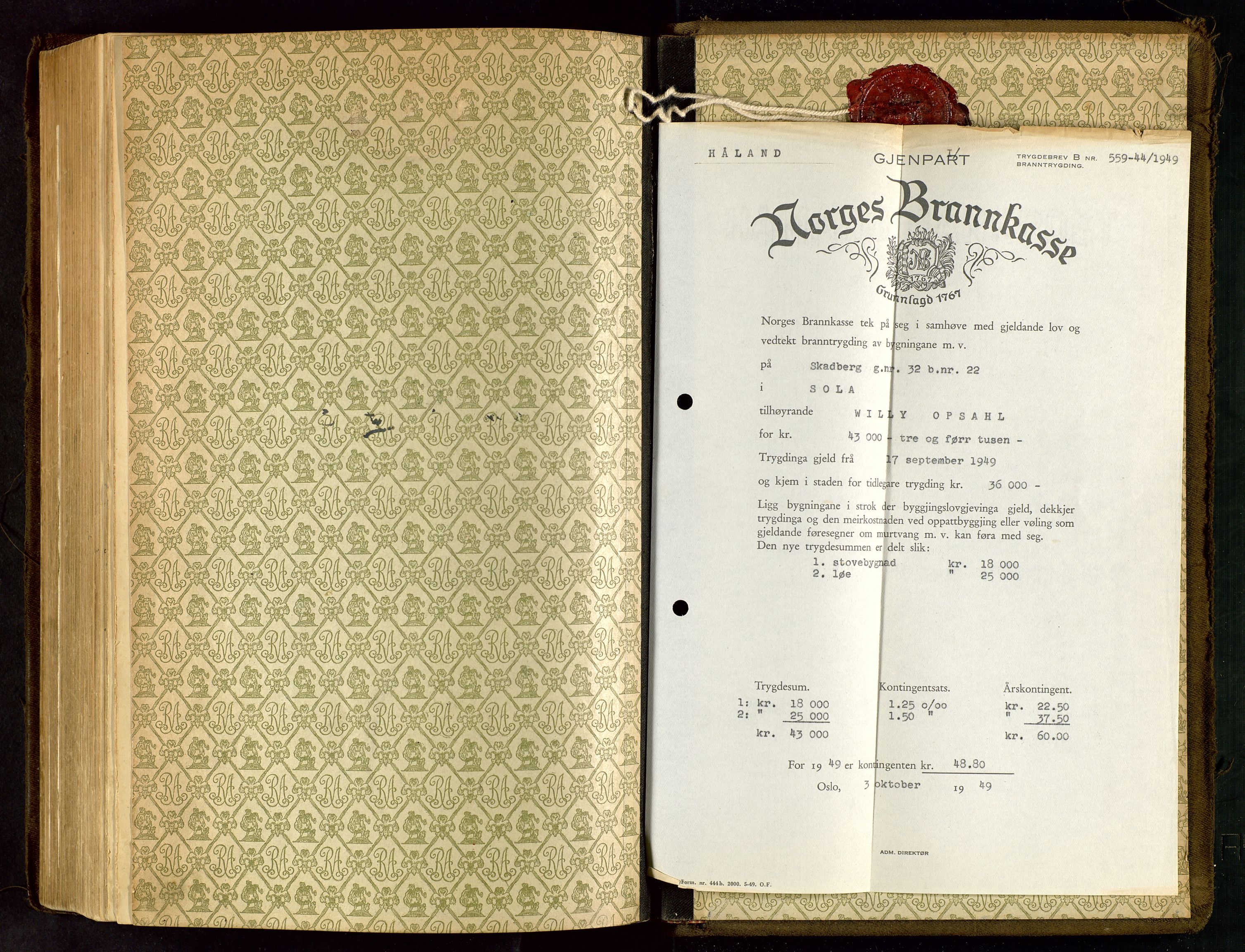 Håland lensmannskontor, SAST/A-100100/Go/L0005: "Brandtakstprotokoll"  Register i boken., 1929-1948