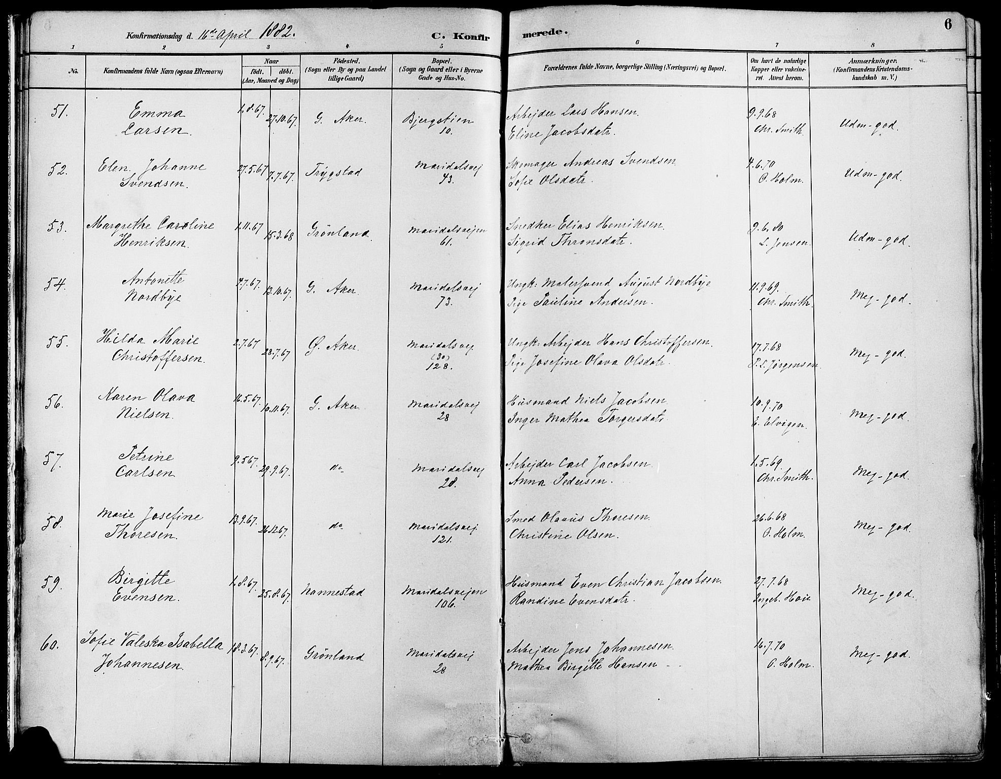 Gamle Aker prestekontor Kirkebøker, SAO/A-10617a/F/L0007: Ministerialbok nr. 7, 1882-1890, s. 6