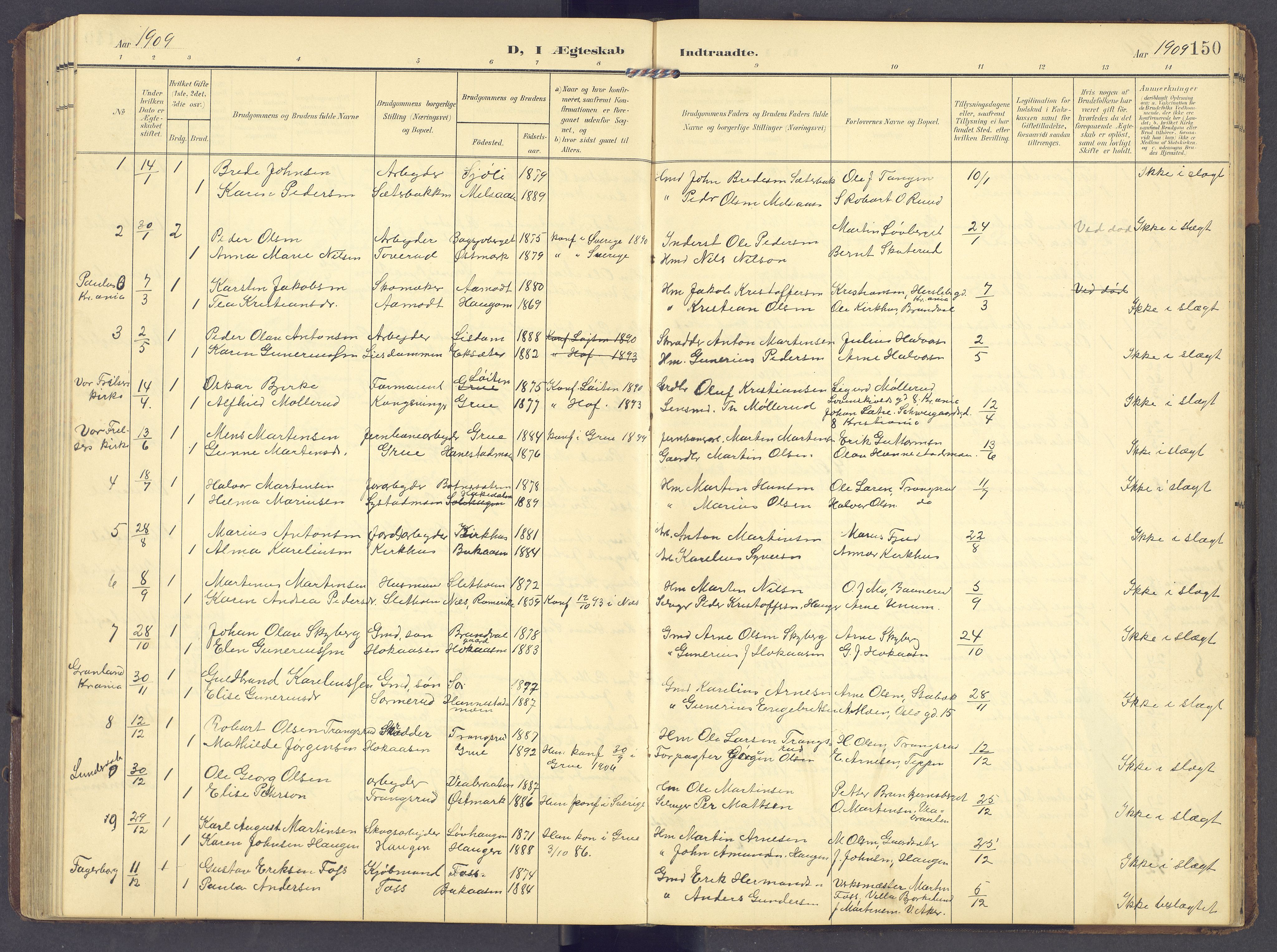 Brandval prestekontor, AV/SAH-PREST-034/H/Ha/Hab/L0003: Klokkerbok nr. 3, 1904-1917, s. 150