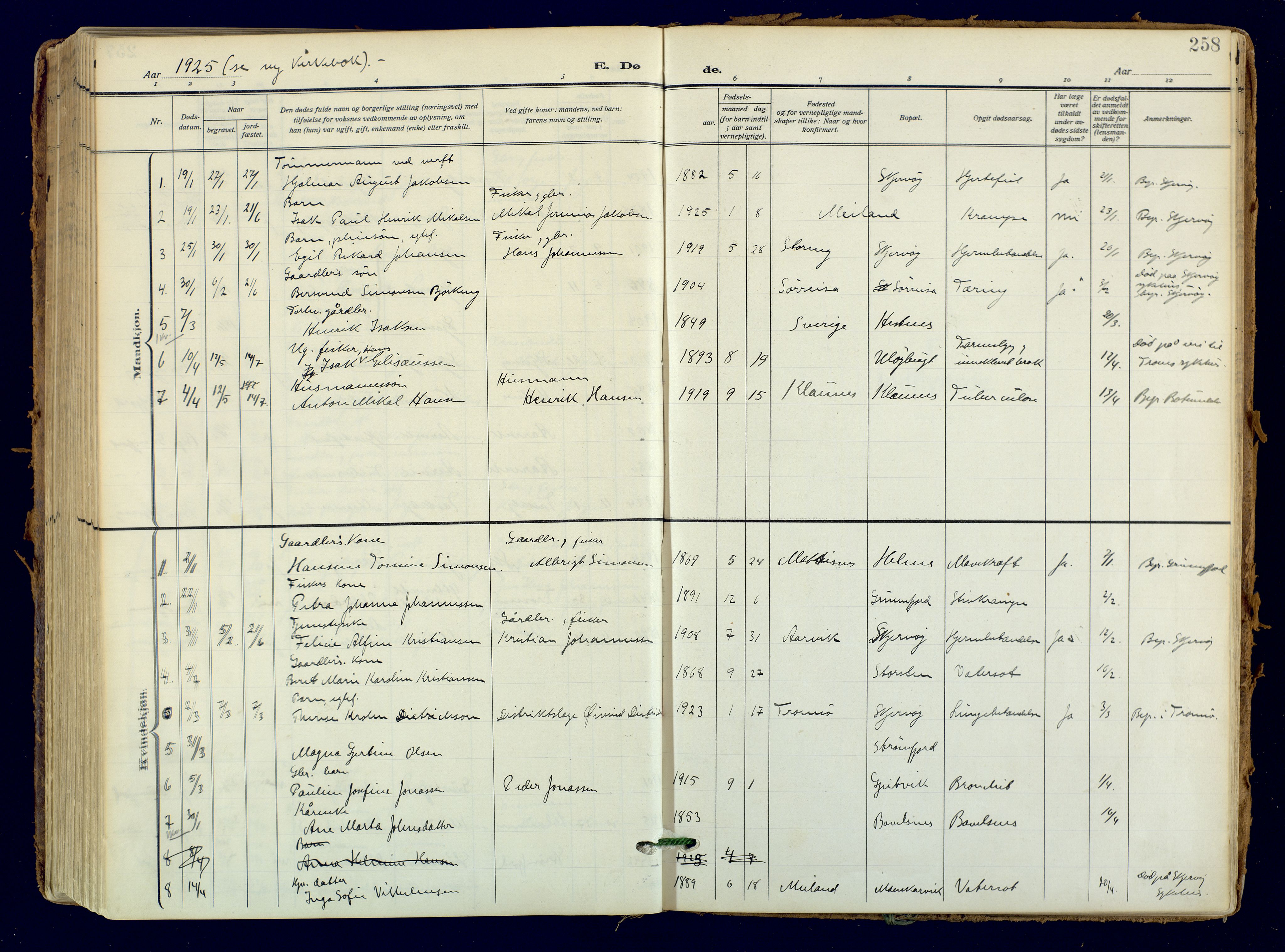 Skjervøy sokneprestkontor, AV/SATØ-S-1300/H/Ha/Haa: Ministerialbok nr. 18, 1910-1926, s. 258