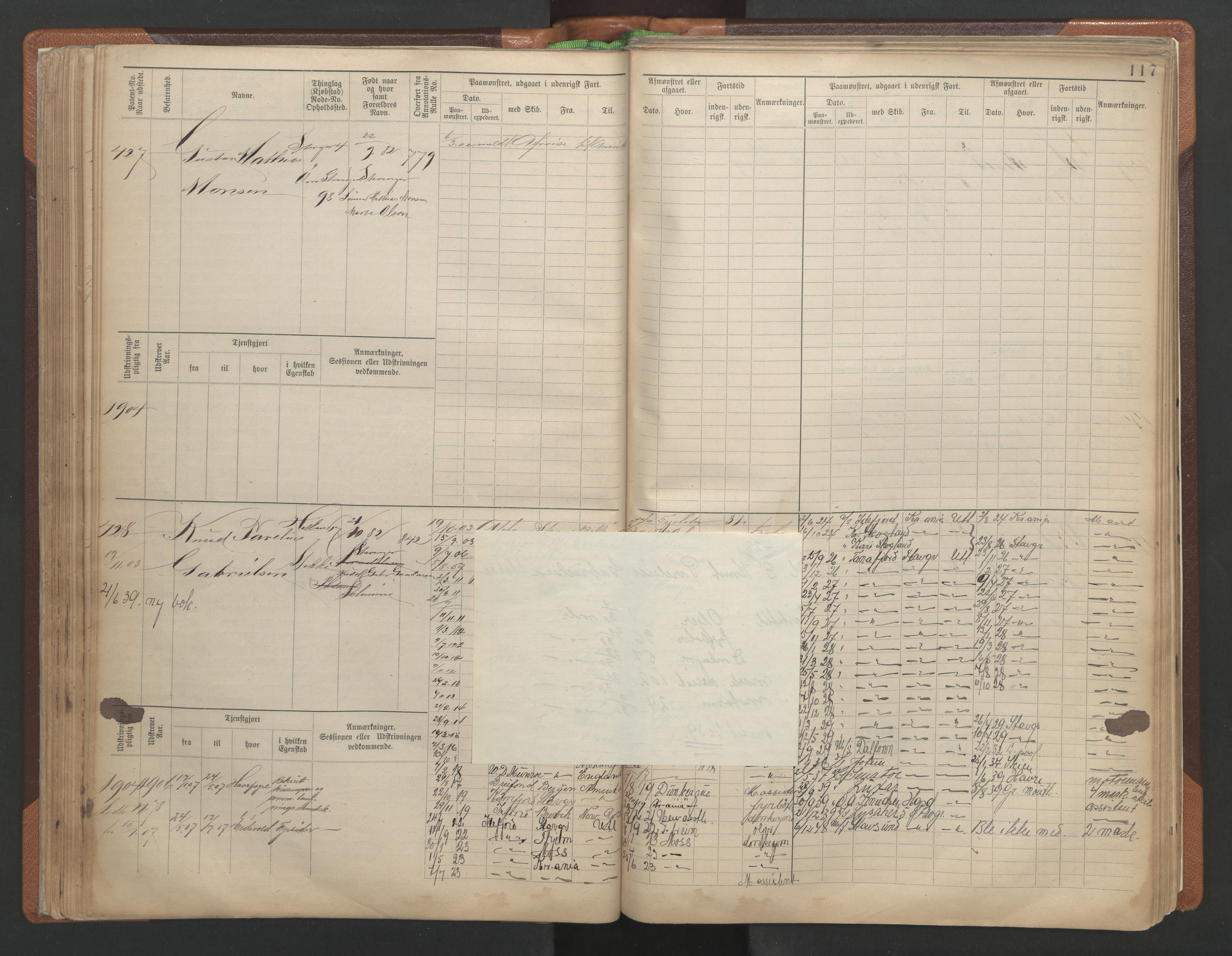 Stavanger sjømannskontor, AV/SAST-A-102006/F/Fe/L0002: Maskinist- og fyrbøterrulle, patentnr. 195-781, 1893-1922, s. 122